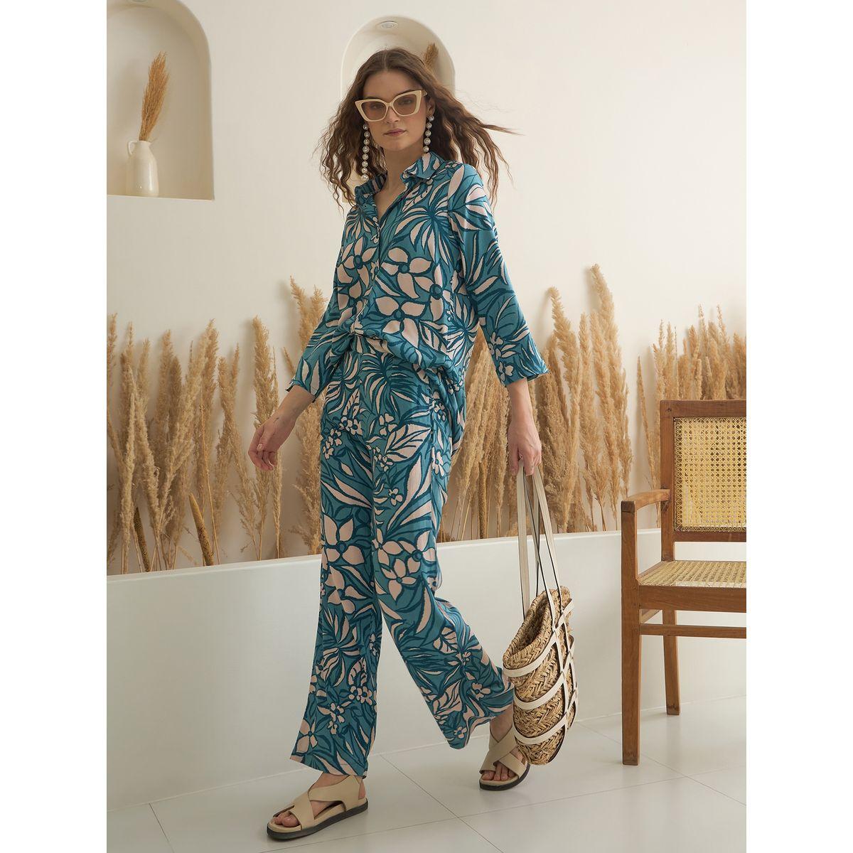 طقم من بنطال بيجاما وبلوزة بطبعة زهور-women-clothing-nightwear-pyjamas-longsets-image-5