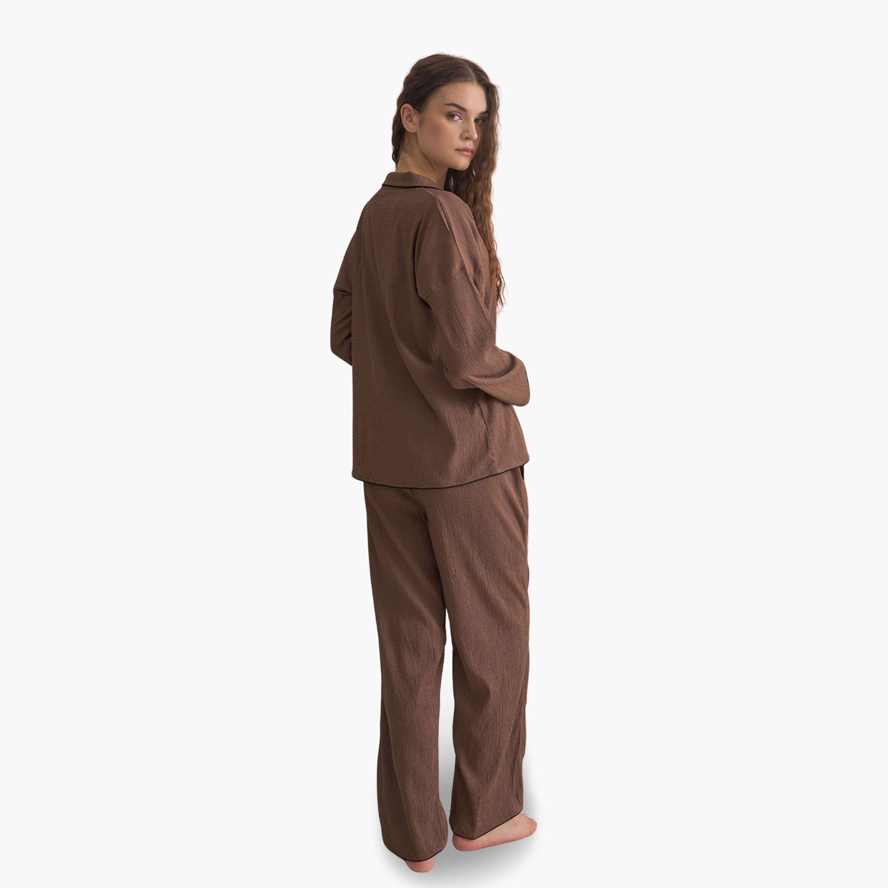 طقم بيجاما نسائي من قميص وبنطال فيسكوز-women-clothing-nightwear-pyjamas-longsets-image-2