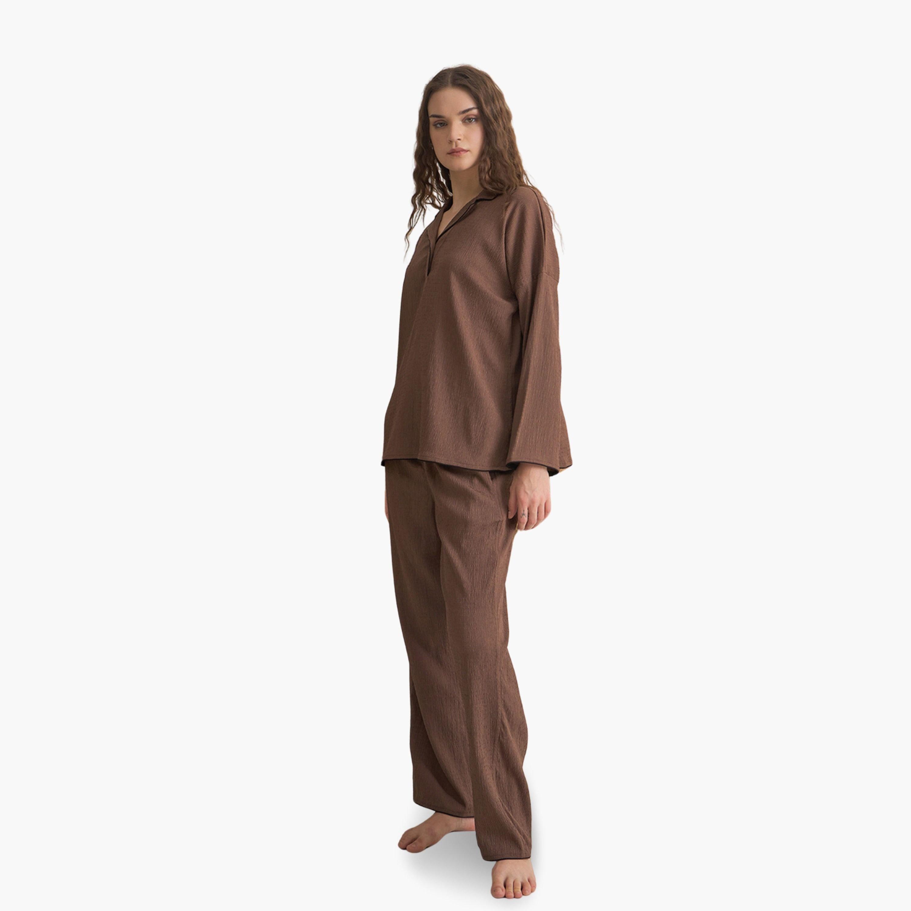 طقم بيجاما نسائي من قميص وبنطال فيسكوز-women-clothing-nightwear-pyjamas-longsets-image-3