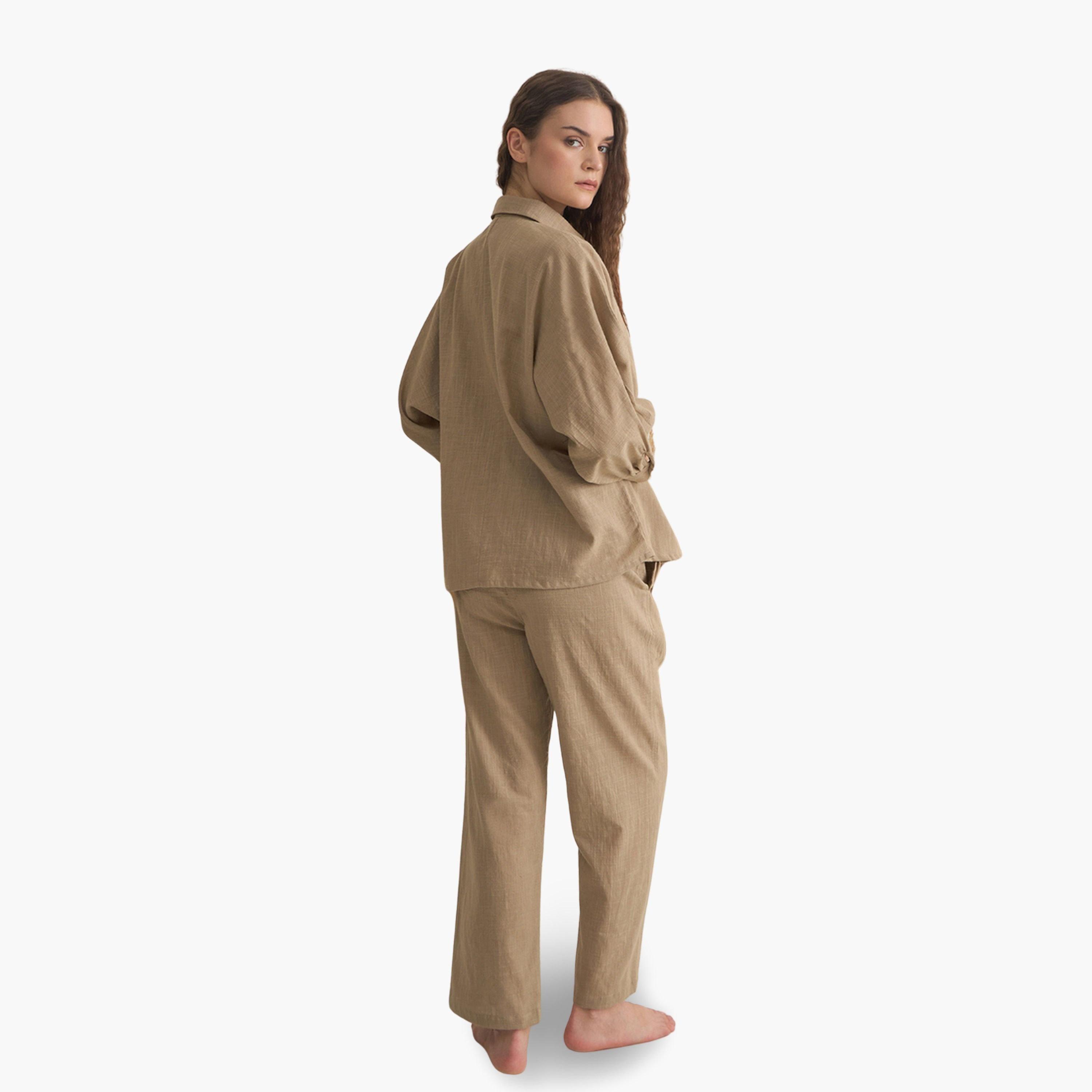 طقم بيجاما نسائي من قميص وبنطال قطن خالص-women-clothing-nightwear-pyjamas-longsets-image-2