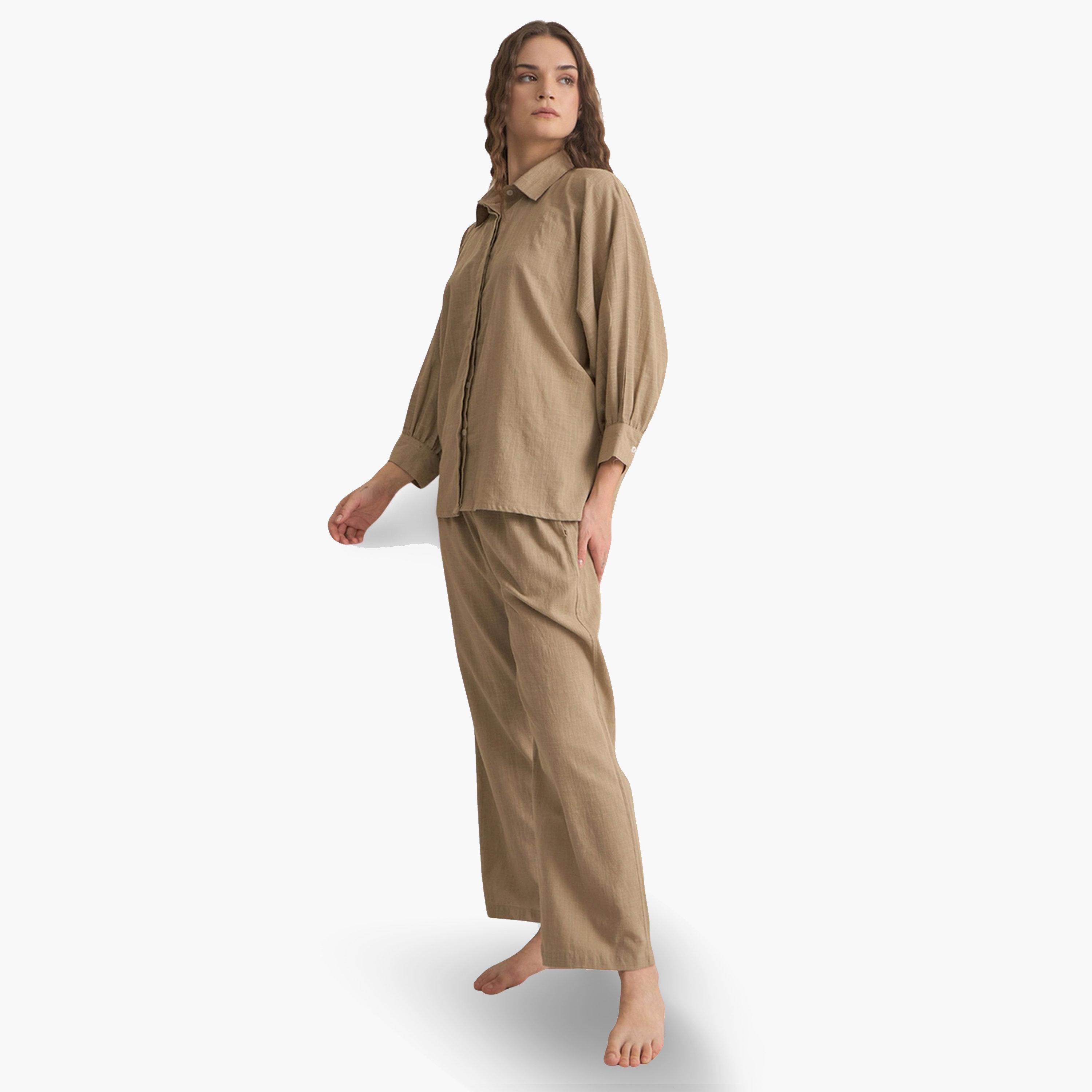 طقم بيجاما نسائي من قميص وبنطال قطن خالص-women-clothing-nightwear-pyjamas-longsets-image-4