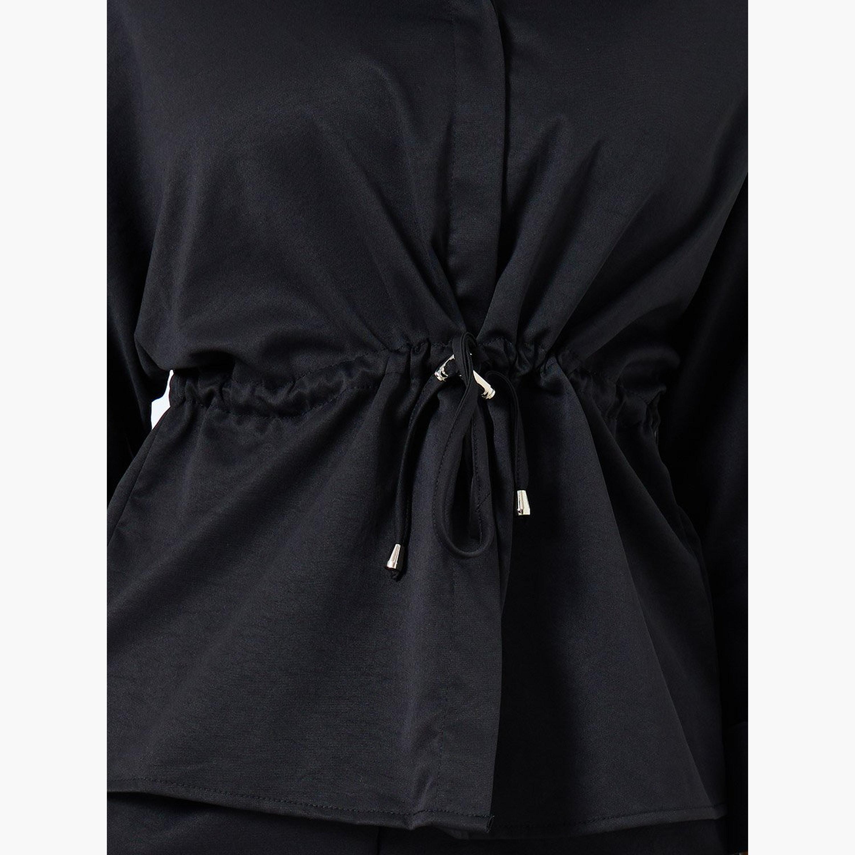 Styli Black Drawstring Detail Shirt and Pants Co-Ords-women-clothing-coordsets-image-3