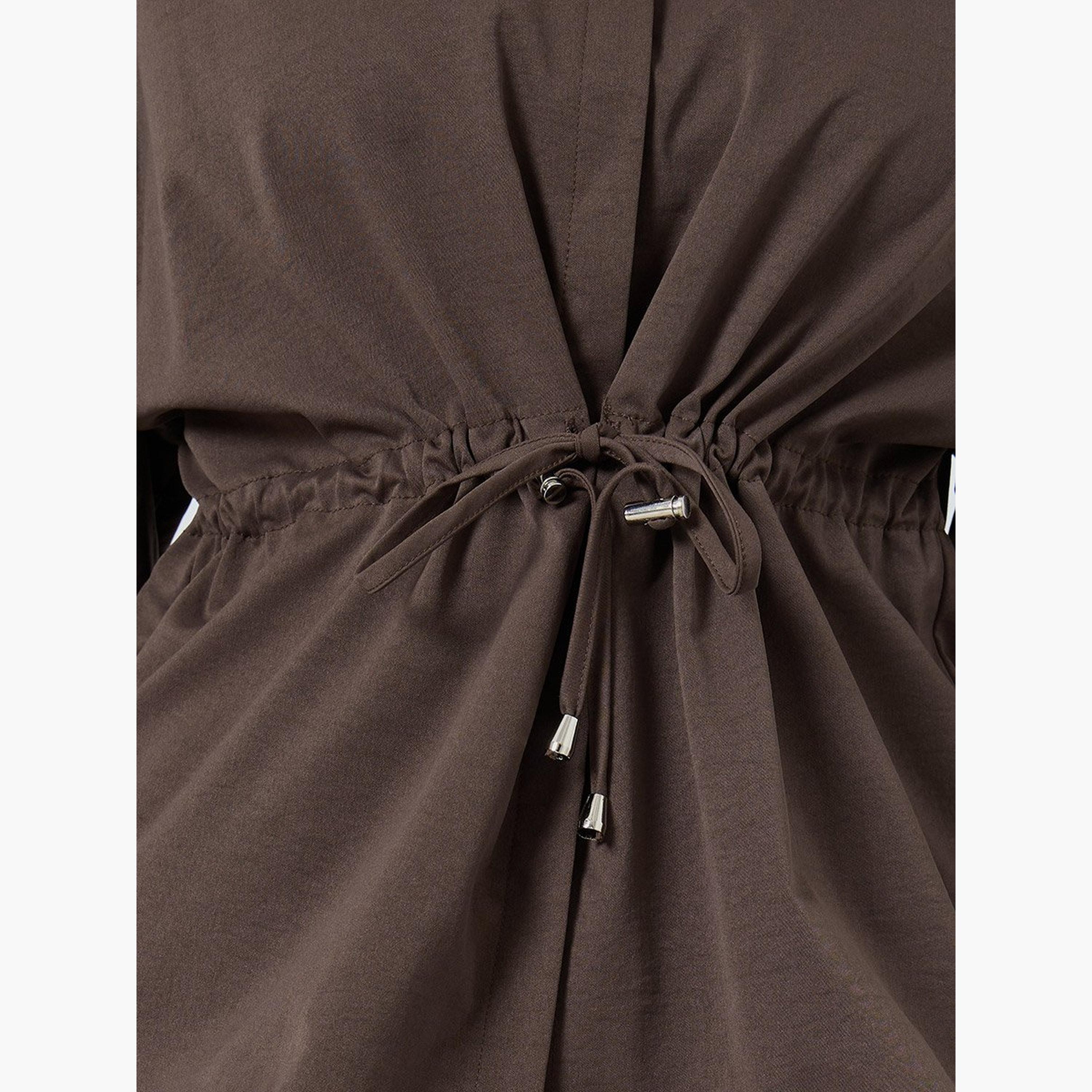 Styli Brown Drawstring Detail Shirt and Pants Co-Ords-women-clothing-coordsets-image-3