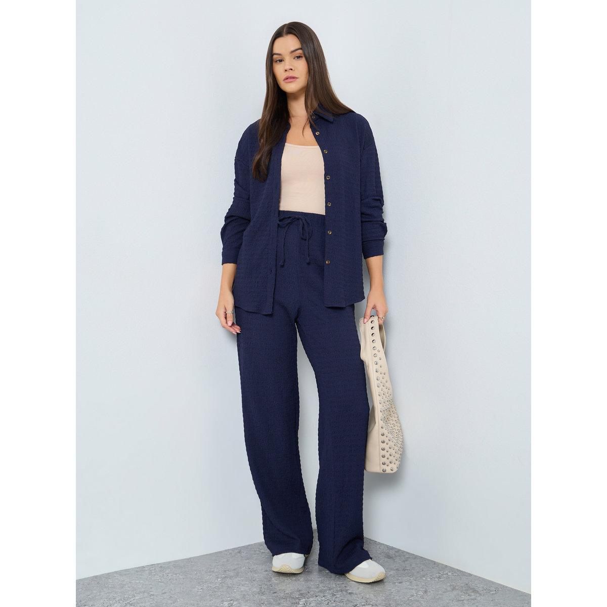 Styli Women Textured Longline Shirt and Pants Co-Ords-women-clothing-coordsets-image-1