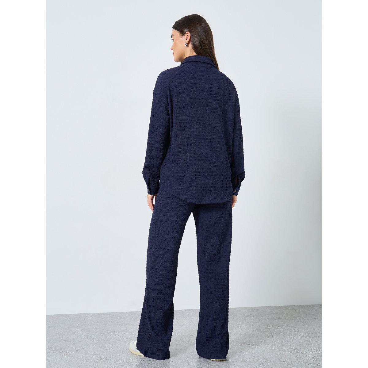 Styli Women Textured Longline Shirt and Pants Co-Ords-women-clothing-coordsets-image-4