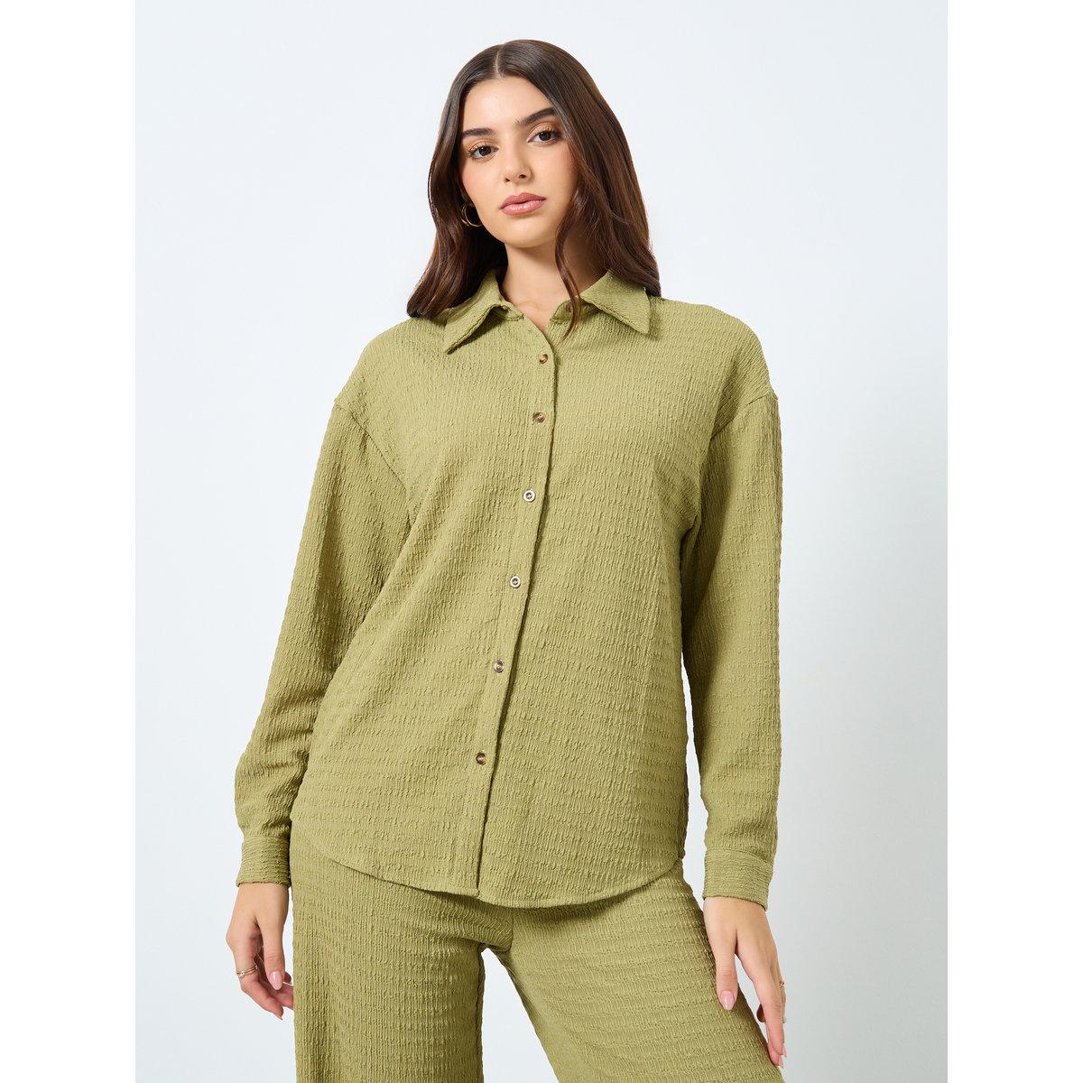 Styli Women Textured Longline Shirt and Pants Co-Ords-women-clothing-coordsets-image-2