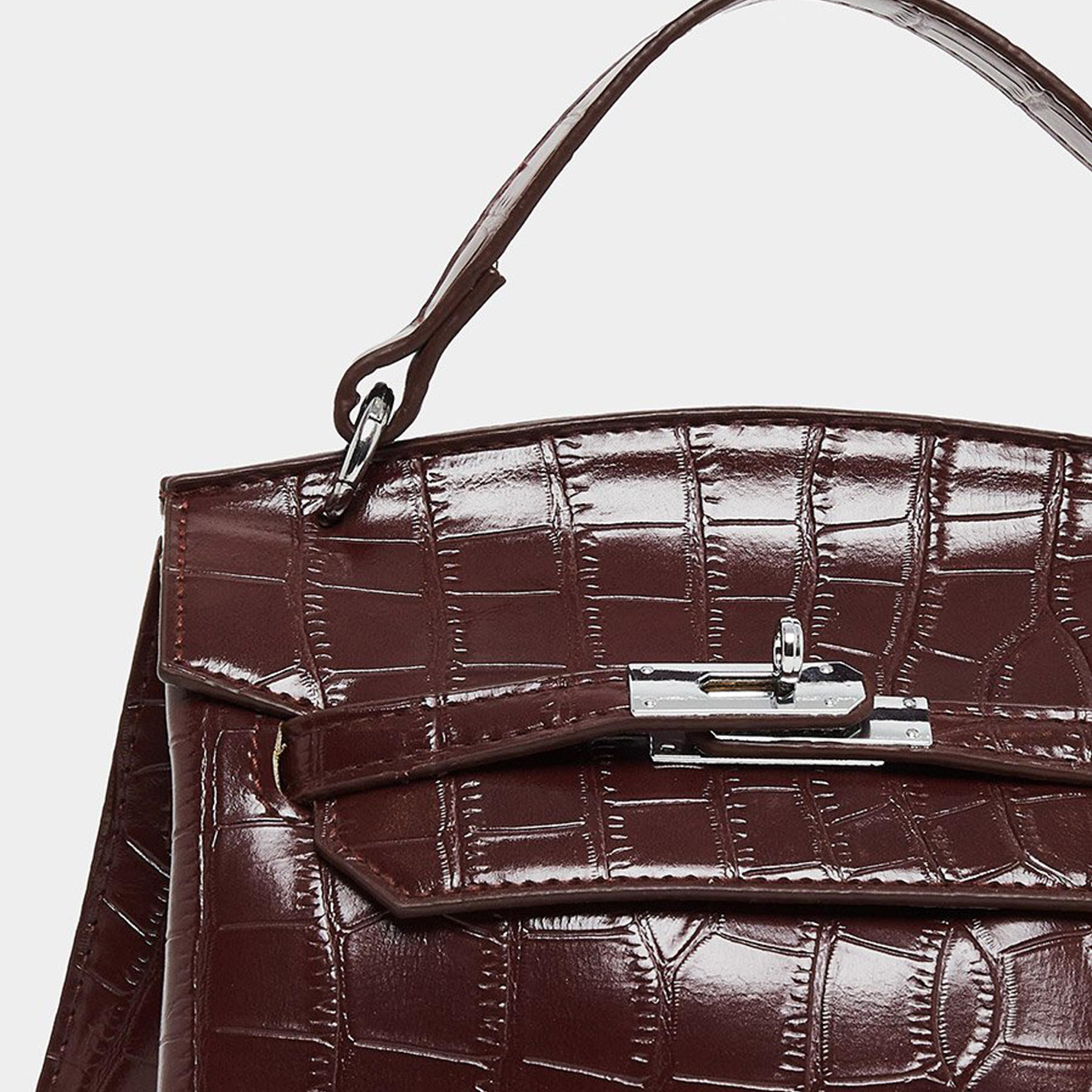 Styli Burgundy Twist Lock Textured Handbag-women-bagsandwallets-handbags-image-3