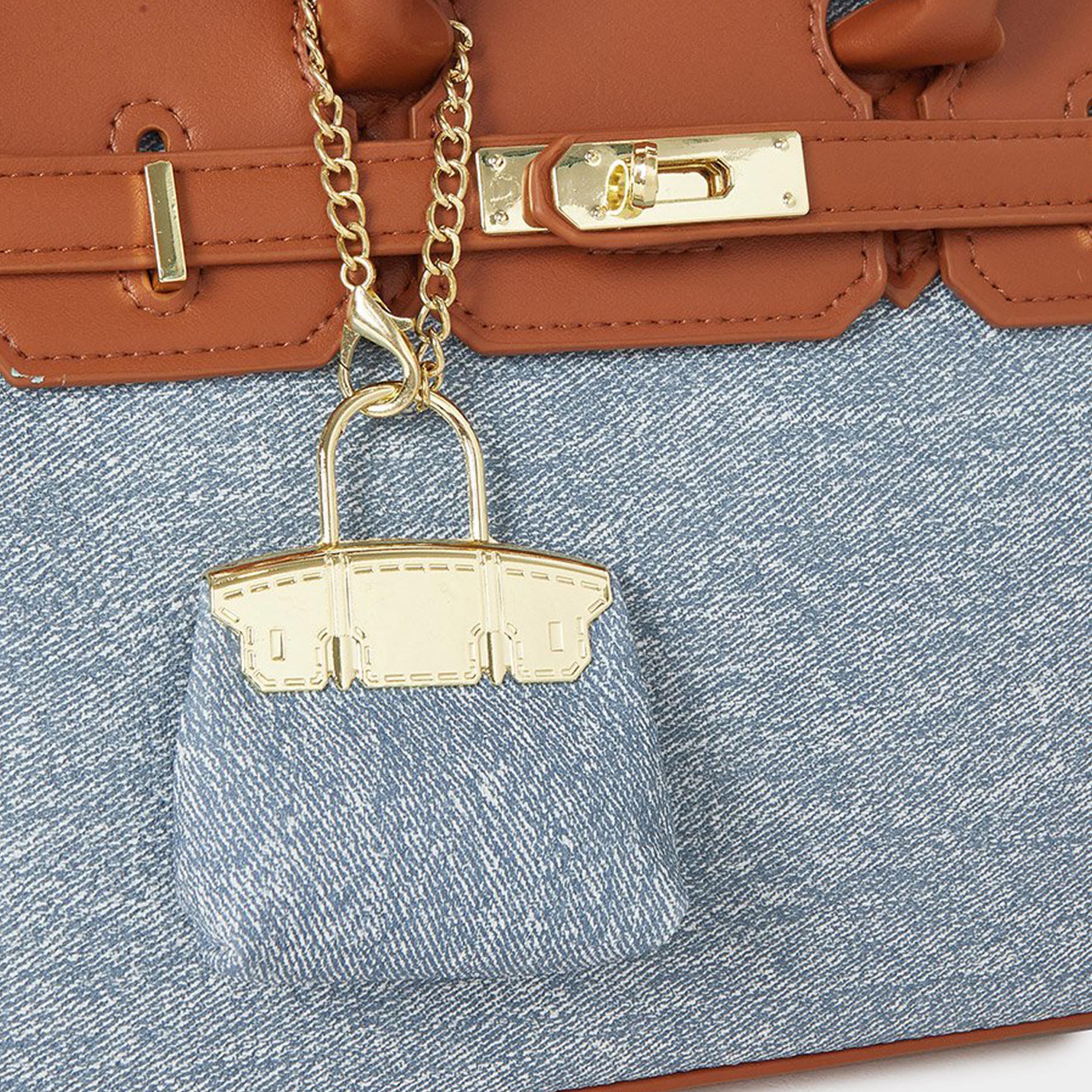 Styli Blue Denim Satchel Handbag with Brown Accents-women-bagsandwallets-handbags-image-4