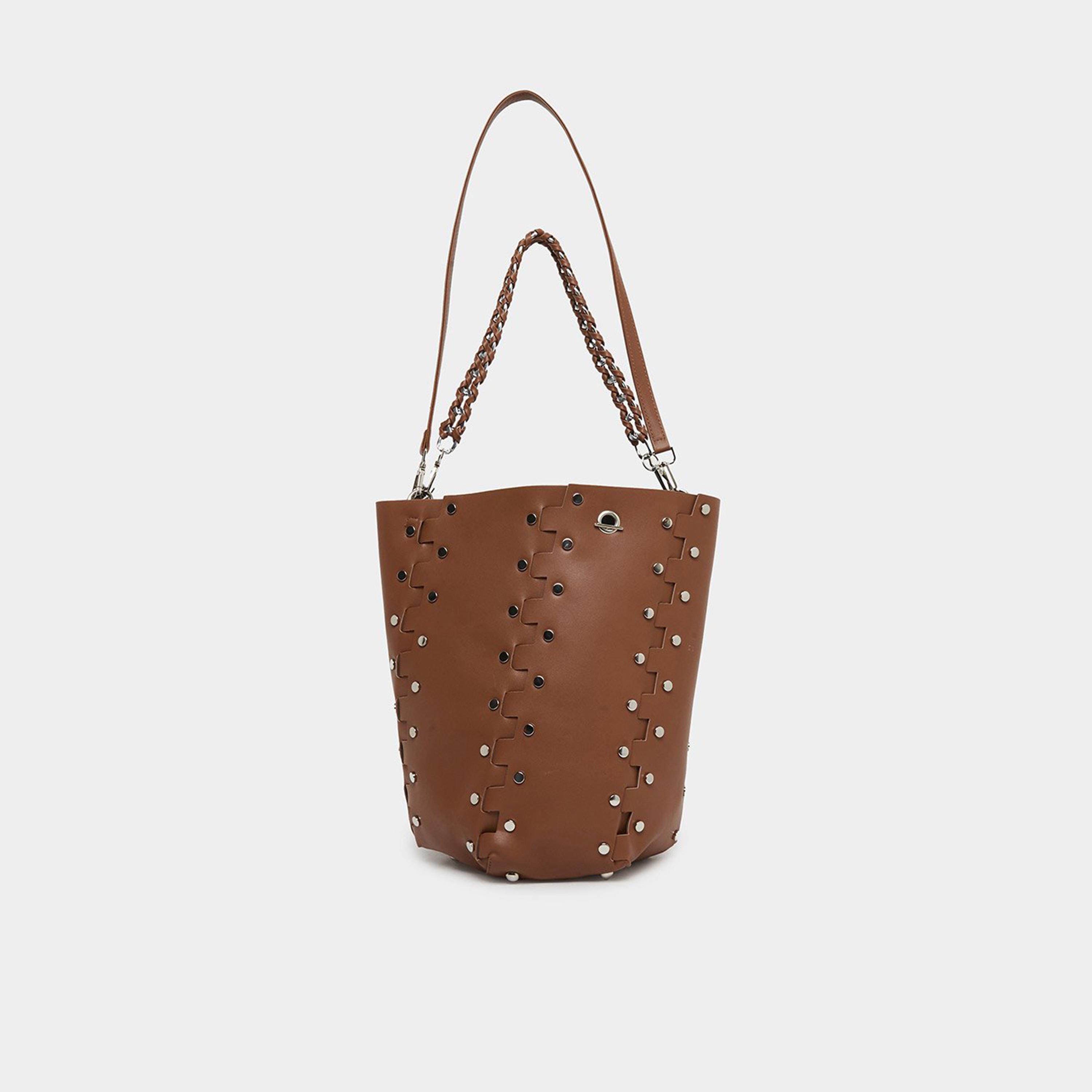 Styli Brown Studded Bucket Bag with Detachable Pouch-women-bagsandwallets-handbags-image-2