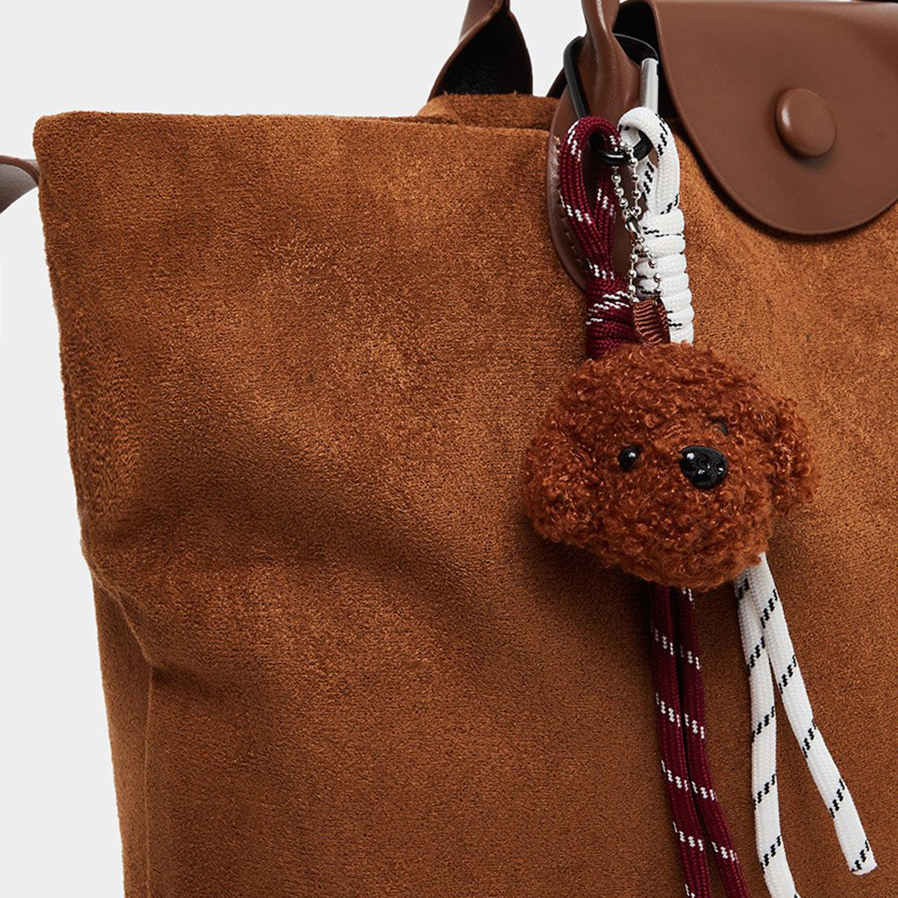 Styli Khaki Suede Tote Bag with Charm-women-bagsandwallets-handbags-image-3