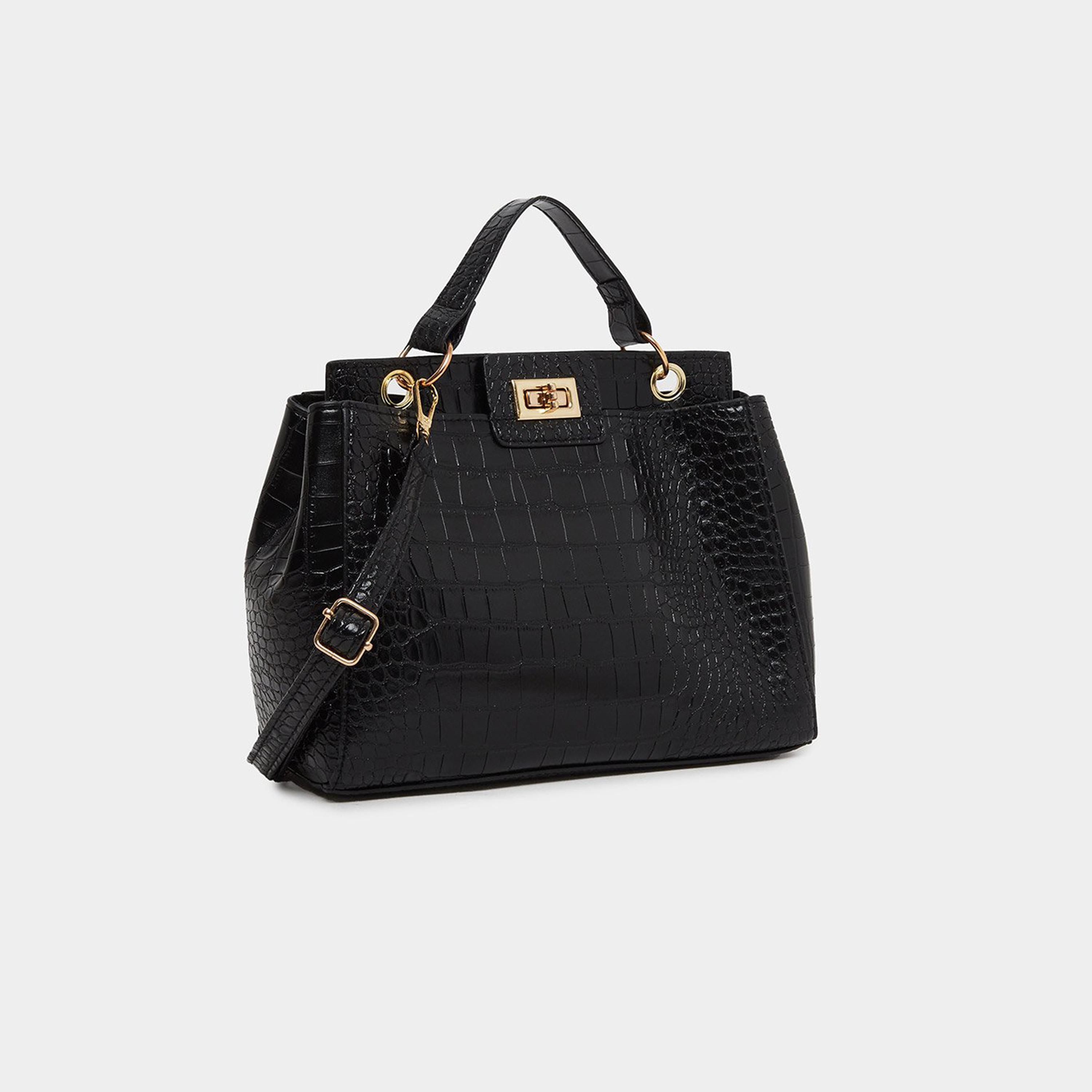 ستايلي - شنطة يد أنيقة سوداء بنقشة جلد التمساح-women-bagsandwallets-handbags-image-1