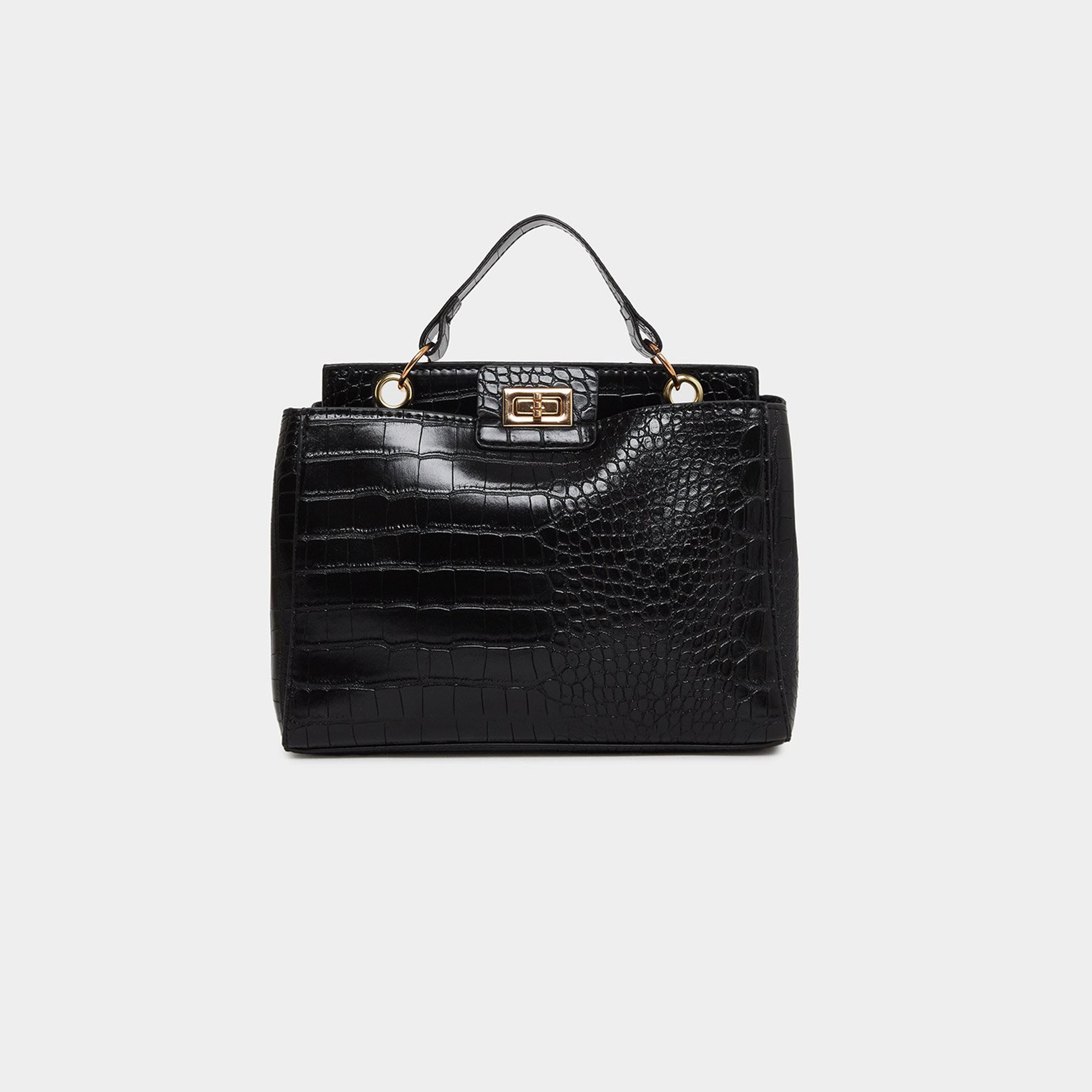 ستايلي - شنطة يد أنيقة سوداء بنقشة جلد التمساح-women-bagsandwallets-handbags-image-2