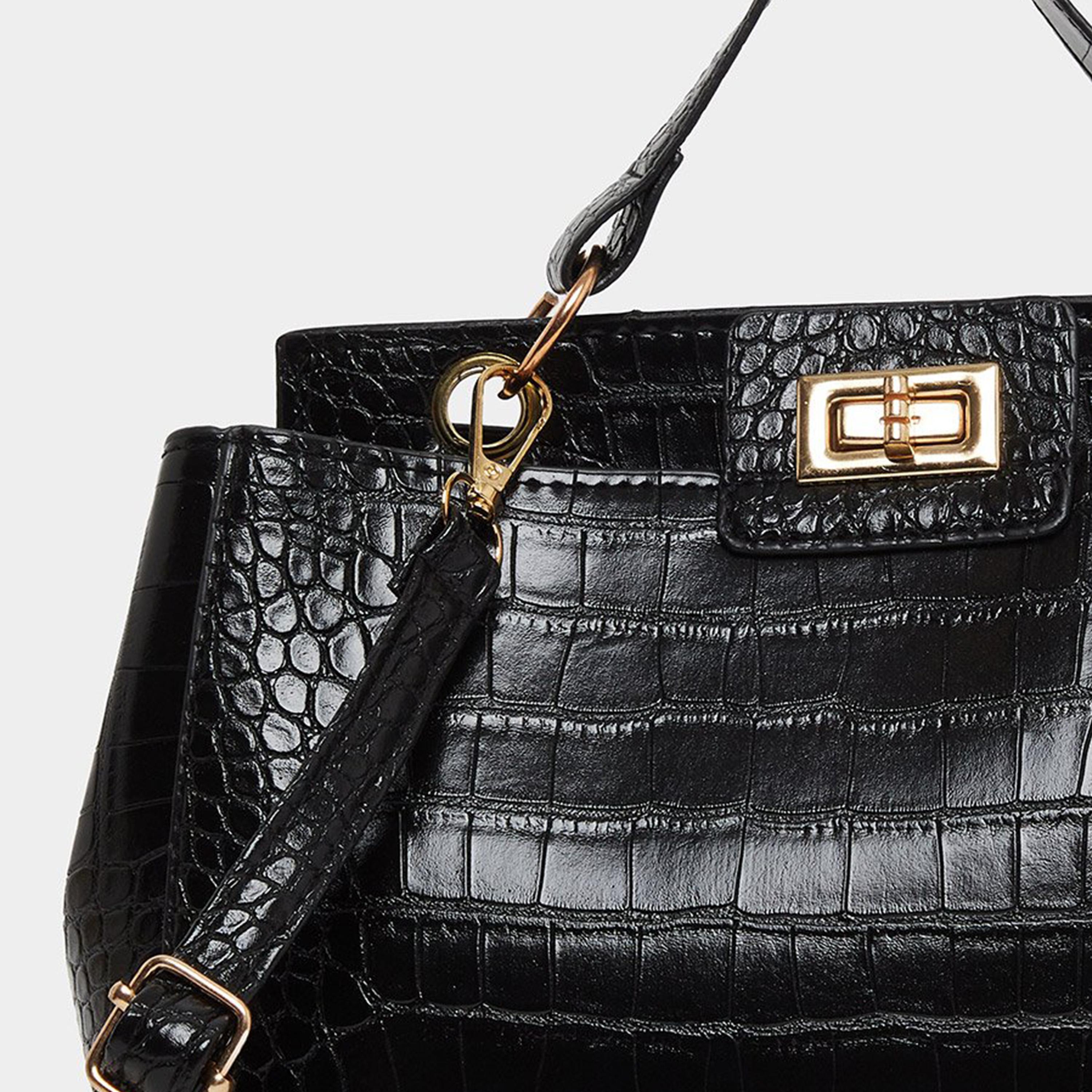 ستايلي - شنطة يد أنيقة سوداء بنقشة جلد التمساح-women-bagsandwallets-handbags-image-3
