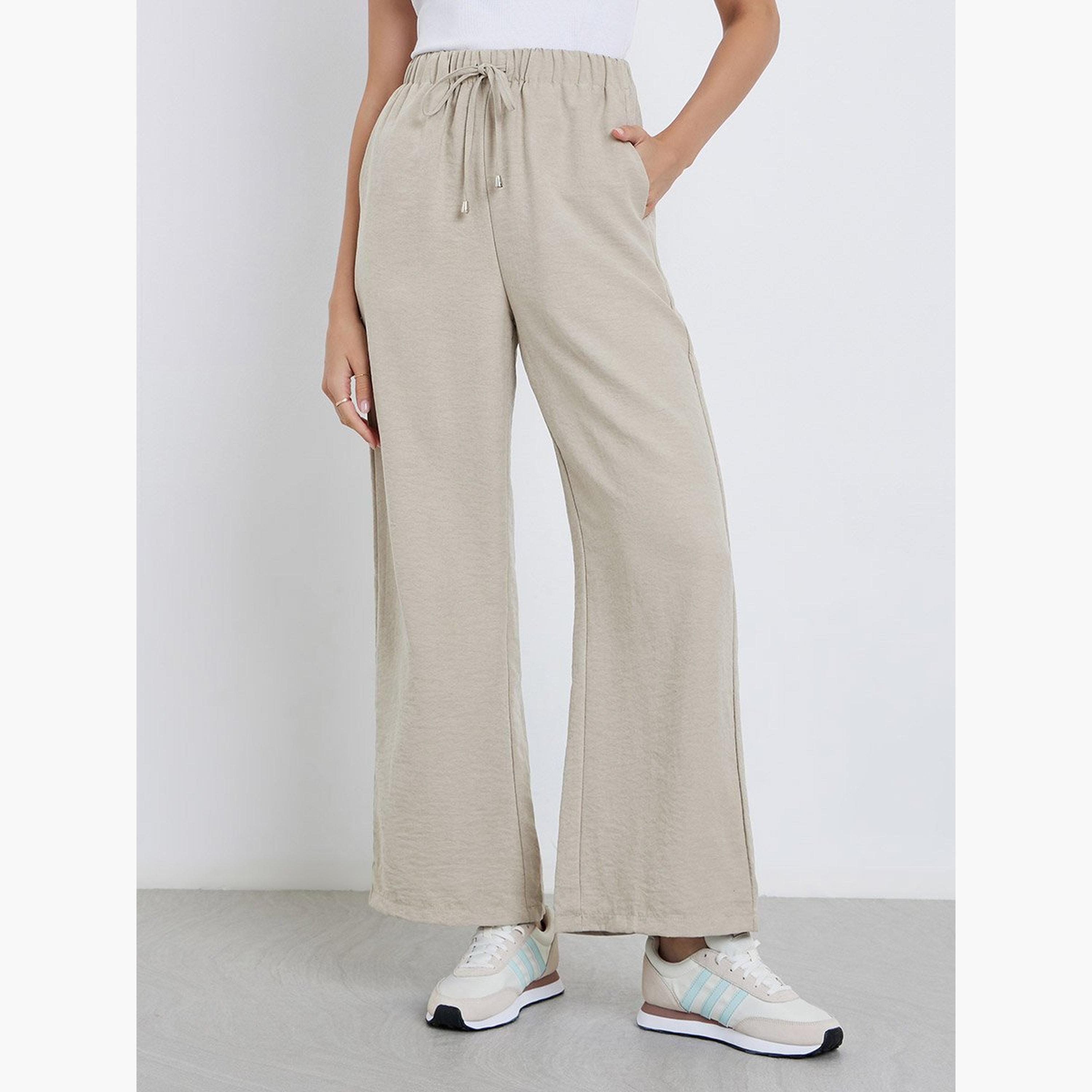 ستايلي - بنطال رياضي واسع الساق من جلد السويد مع رباط-women-clothing-bottoms-joggers-image-1