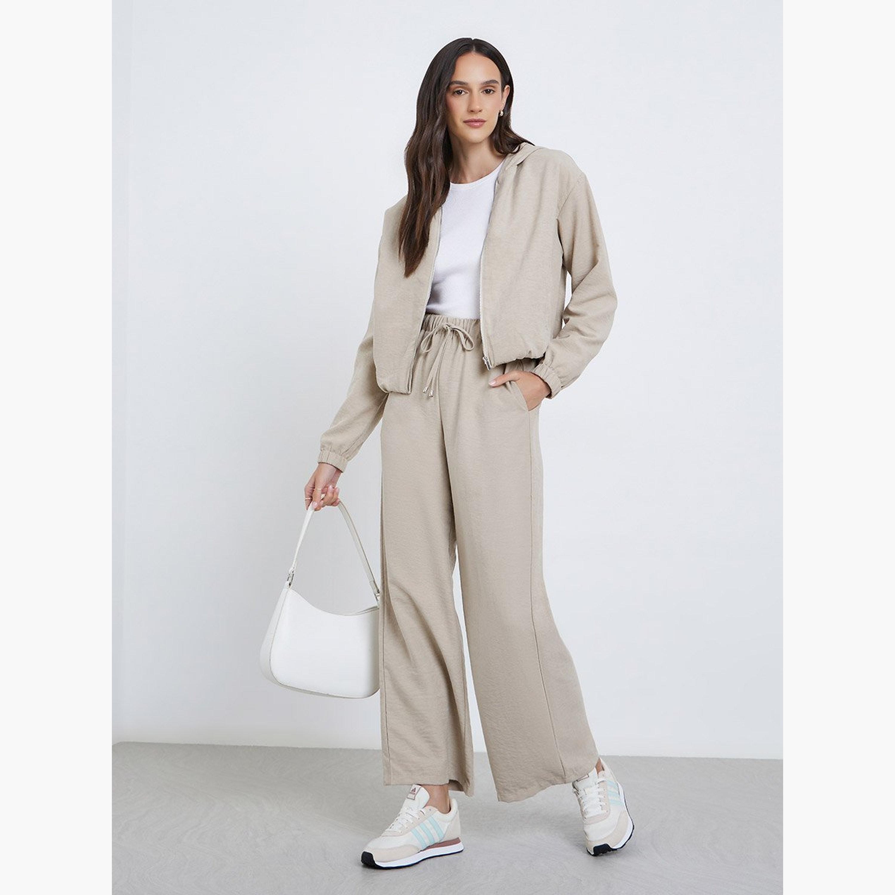 ستايلي - بنطال رياضي واسع الساق من جلد السويد مع رباط-women-clothing-bottoms-joggers-image-2