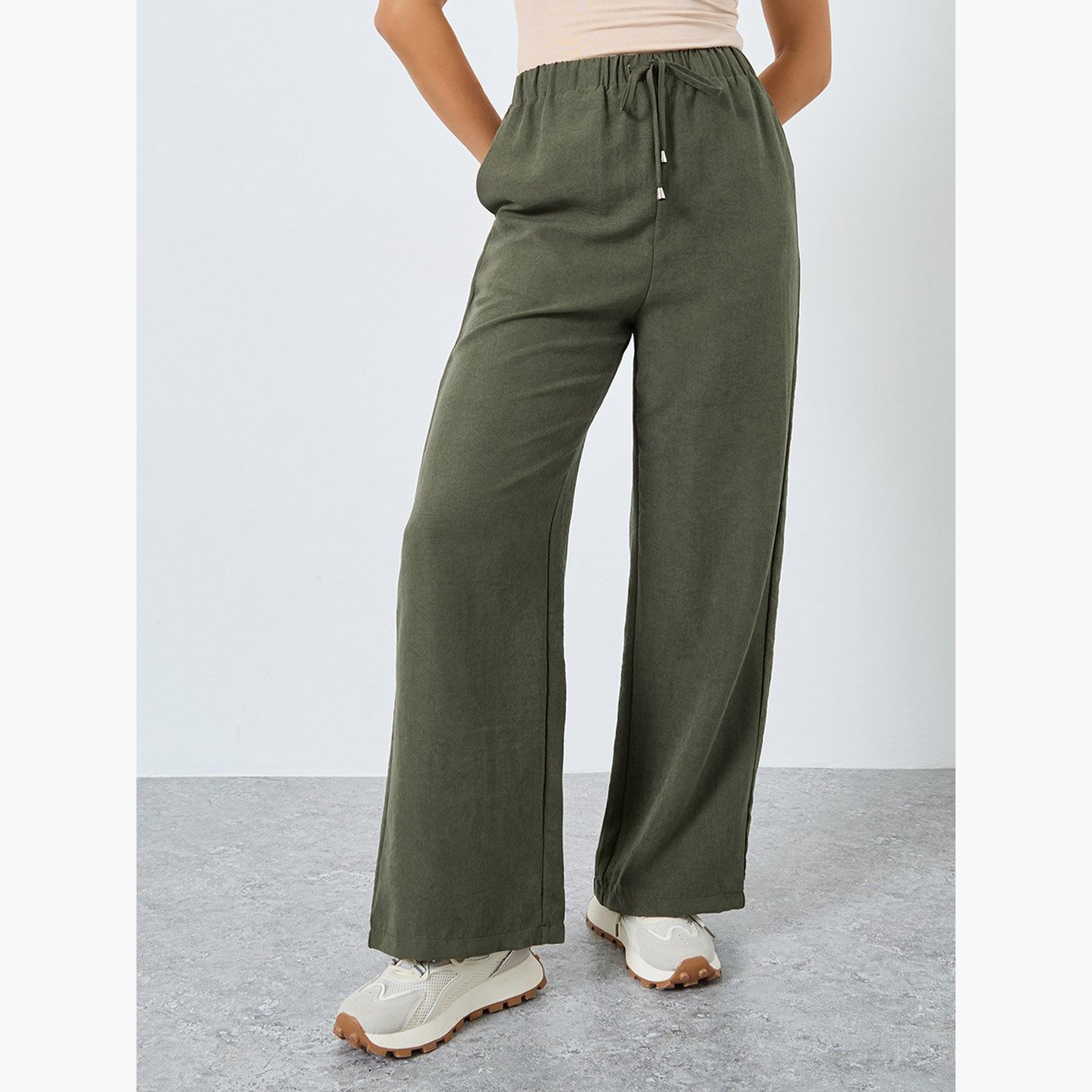 ستايلي - بنطال رياضي واسع الساق من جلد السويد مع رباط-women-clothing-bottoms-joggers-image-1