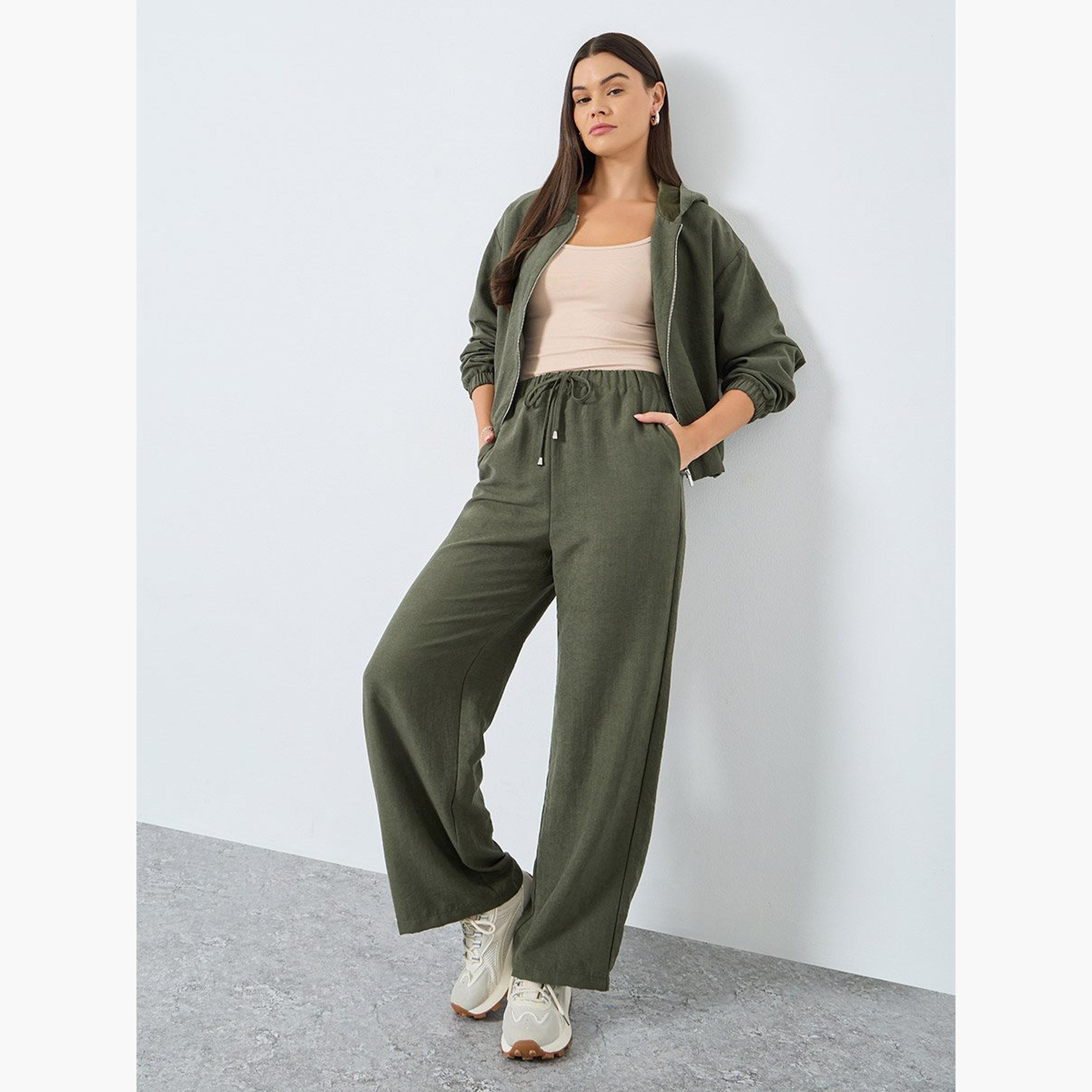 ستايلي - بنطال رياضي واسع الساق من جلد السويد مع رباط-women-clothing-bottoms-joggers-image-2