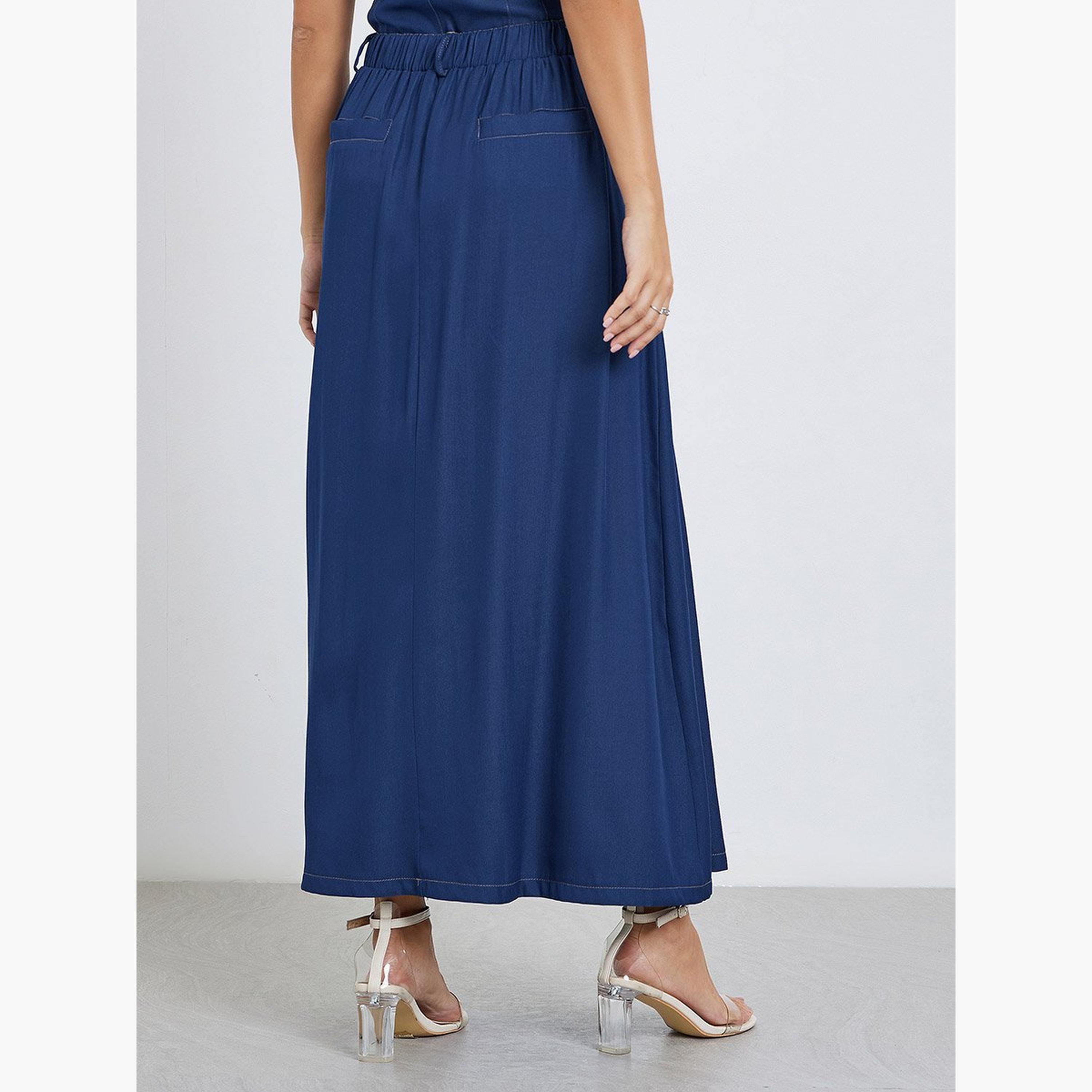 Styli Solid Pleated A-Line Maxi Skirt-women-clothing-bottoms-skirts-image-4