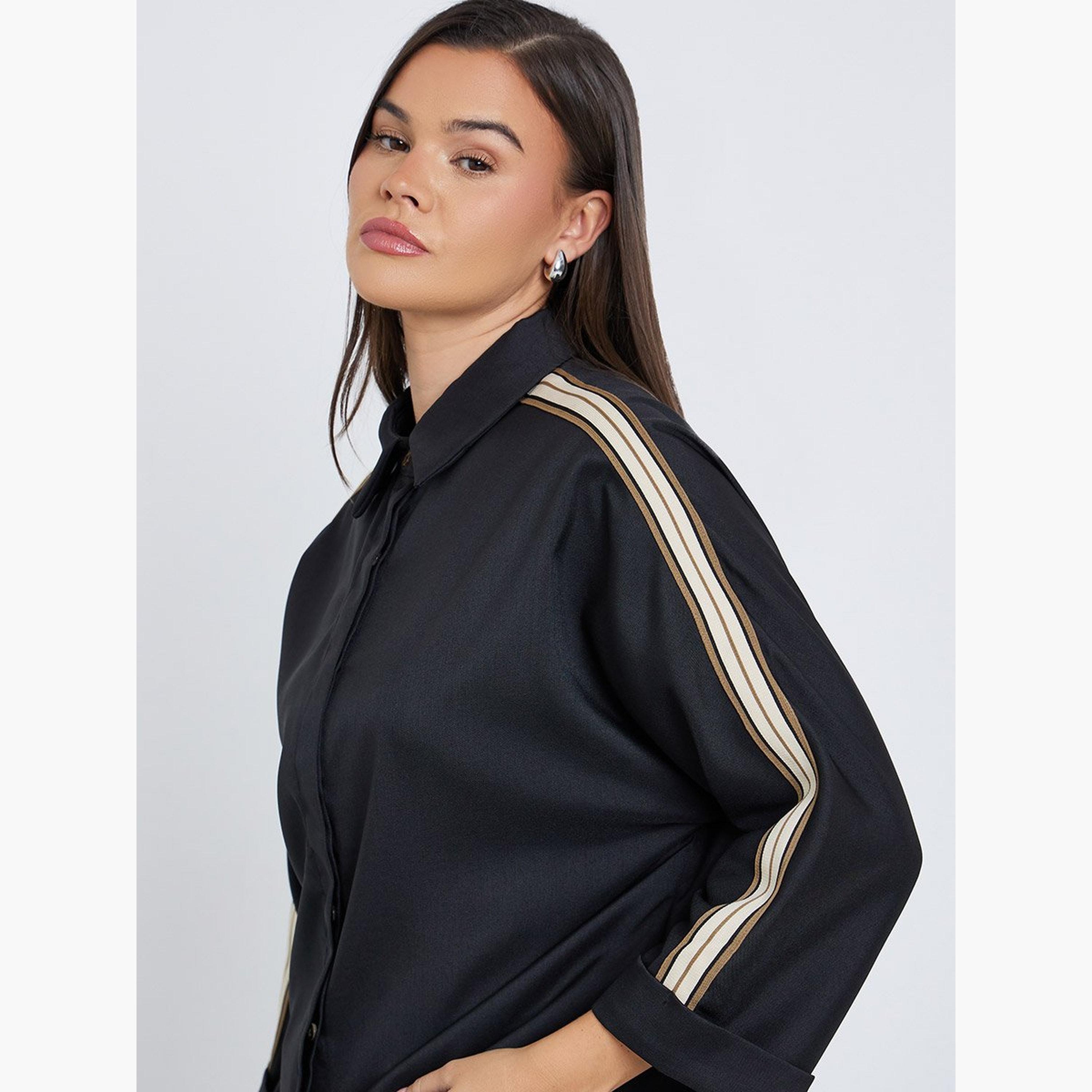 ستايلي - قميص للنساء أسود قصّة مريحة بأكمام شريطية-women-clothing-shirtsandblouses-shirts-image-4