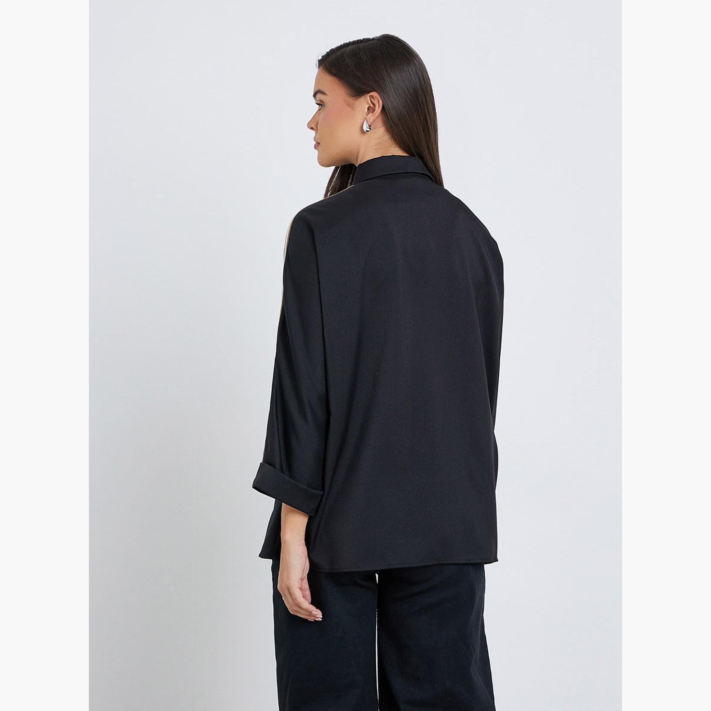 ستايلي - قميص للنساء أسود قصّة مريحة بأكمام شريطية-women-clothing-shirtsandblouses-shirts-image-5