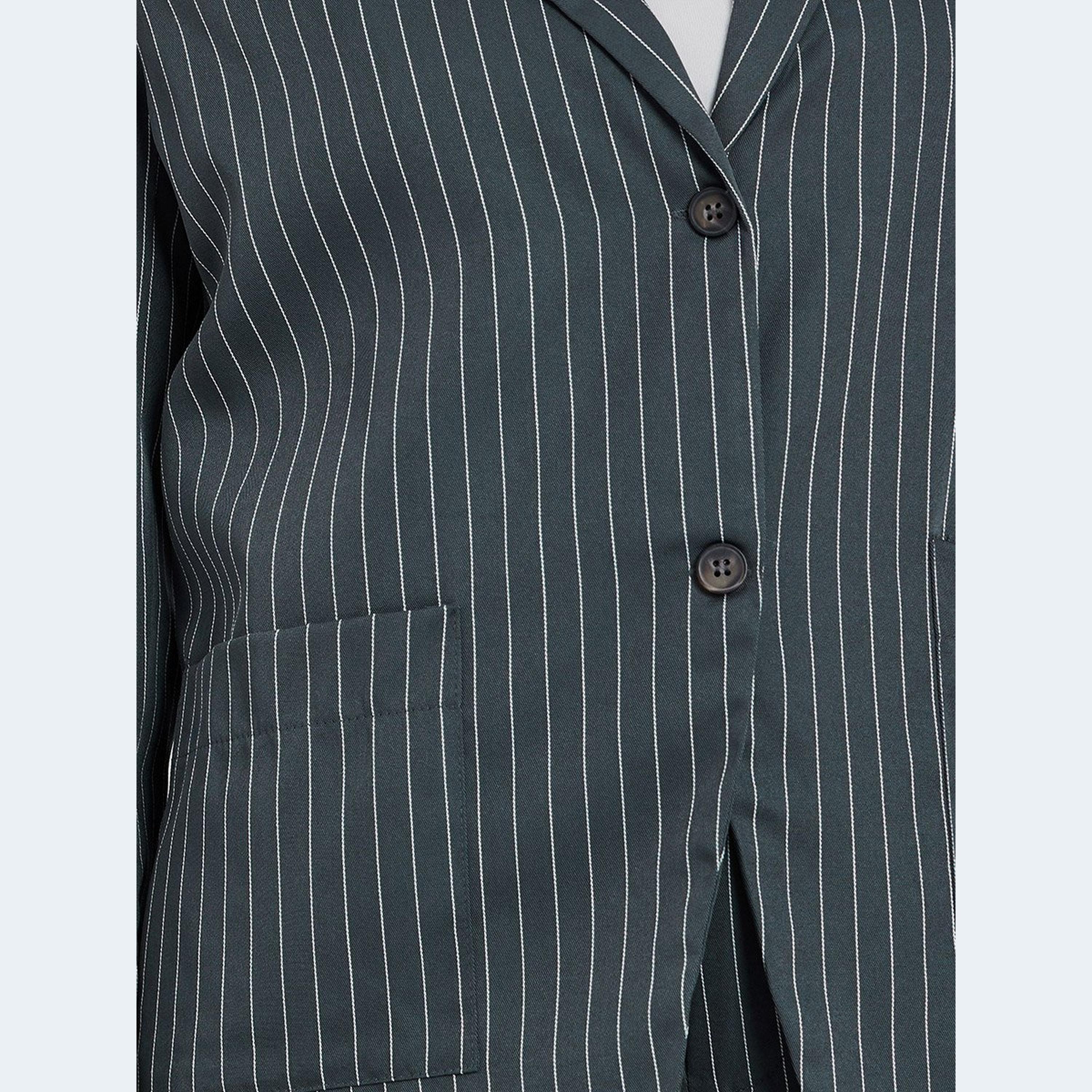Styli Navy Blue Pinstripe Regular Fit Blazer-women-clothing-coatsandjackets-blazers-image-4