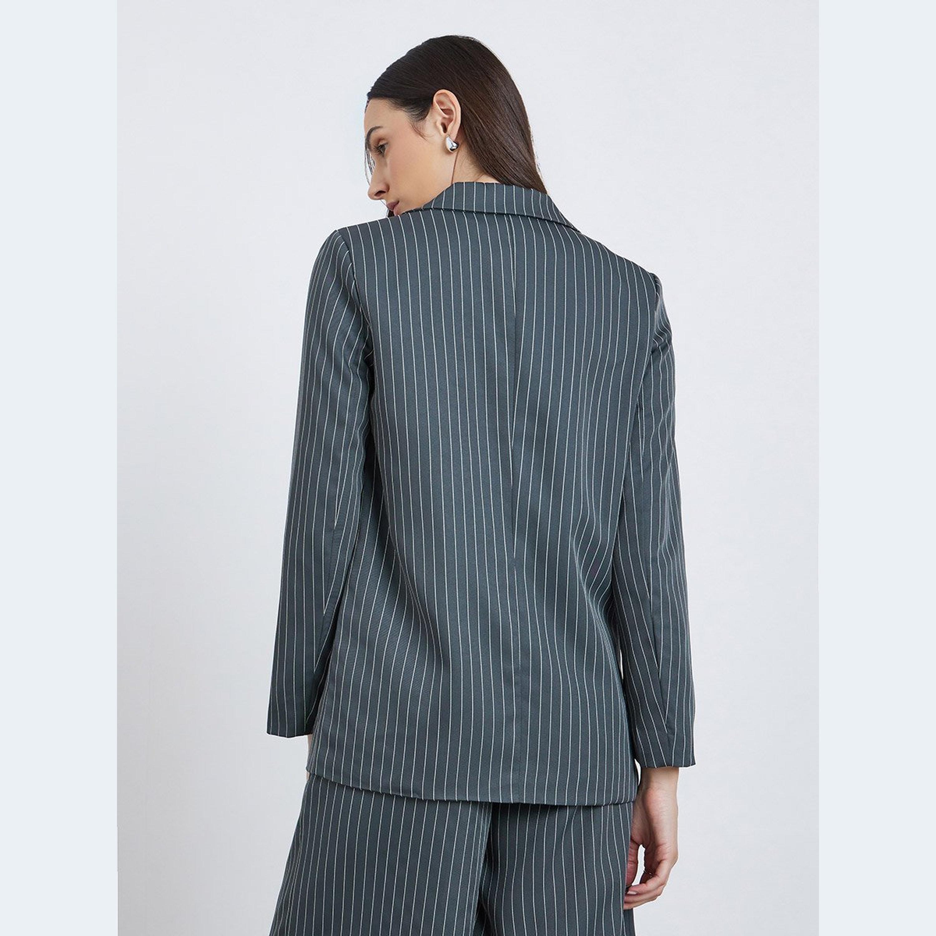 Styli Navy Blue Pinstripe Regular Fit Blazer-women-clothing-coatsandjackets-blazers-image-5