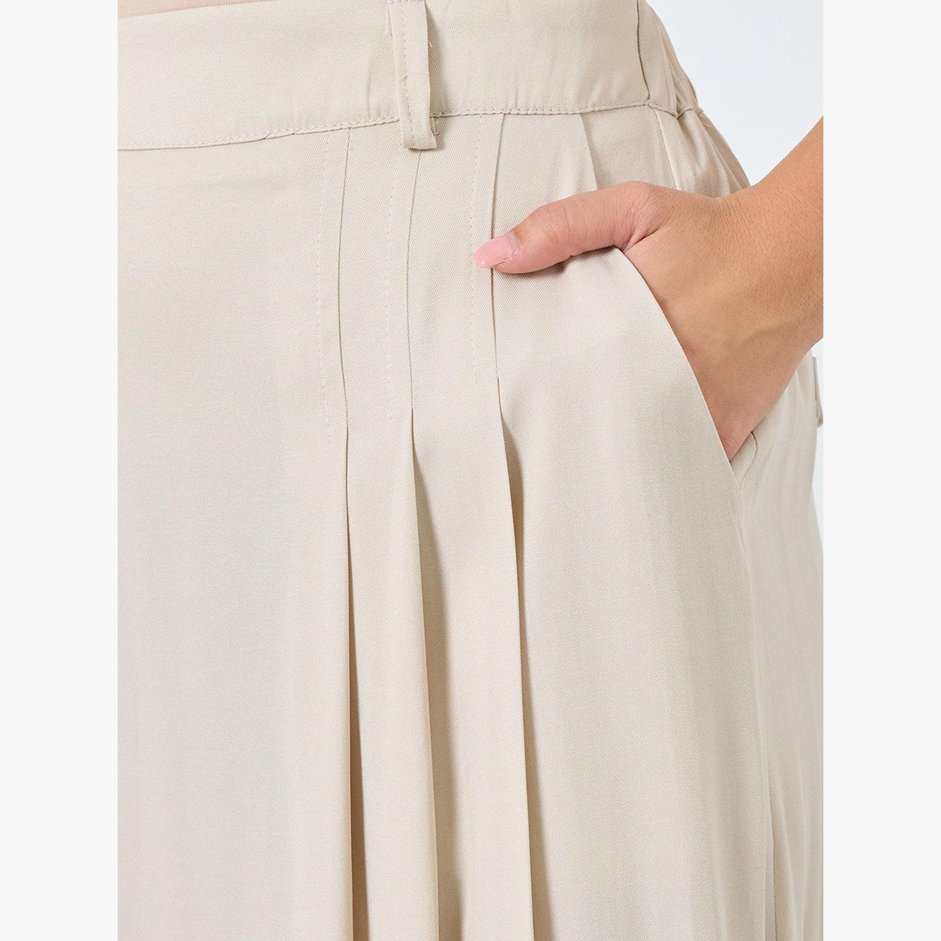 Styli Solid Pleated Detail A-Line Maxi Skirt-women-clothing-bottoms-skirts-image-3