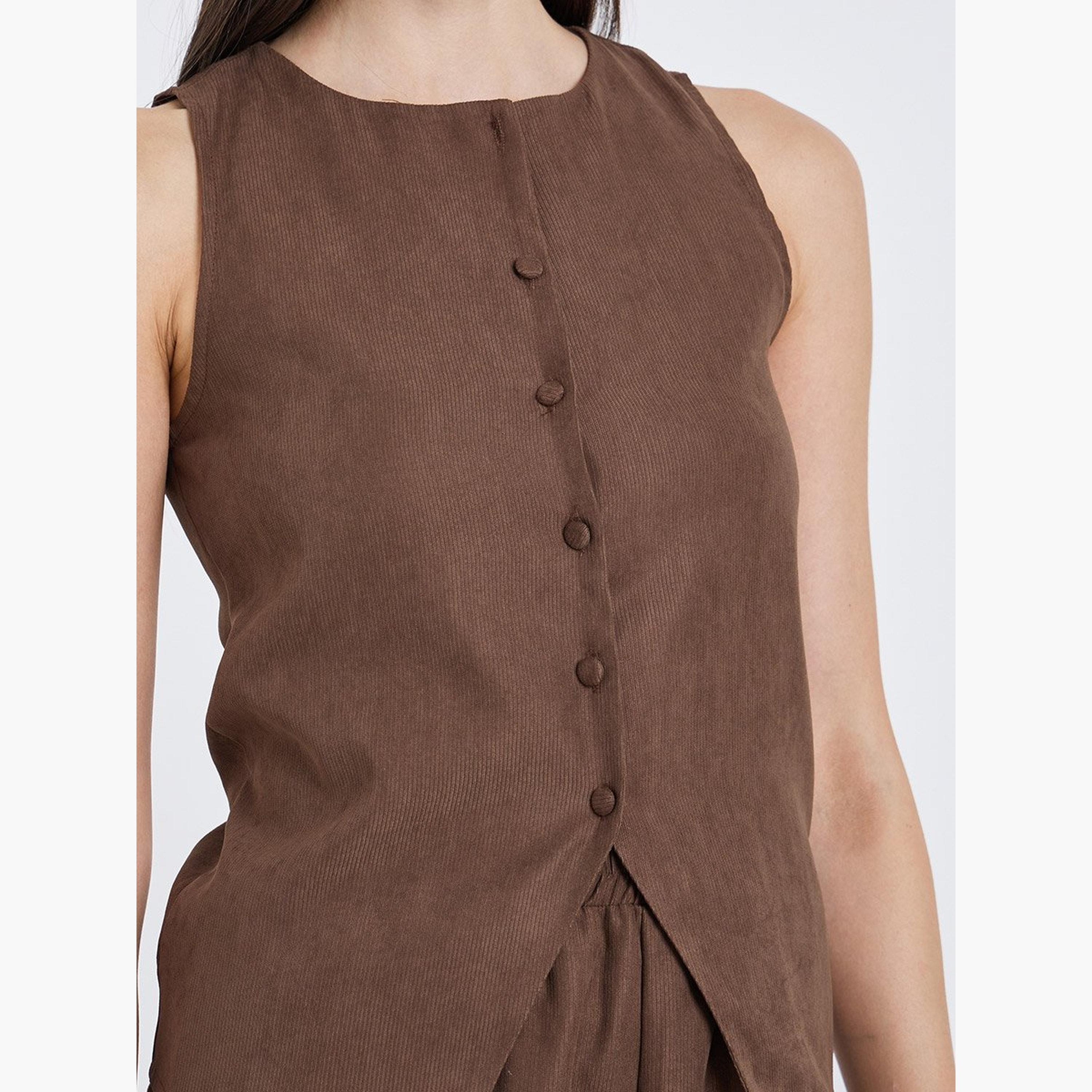 ستايلي - بلوزة بدون أكمام بأزرار وملمس-women-clothing-shirtsandblouses-blouses-image-3