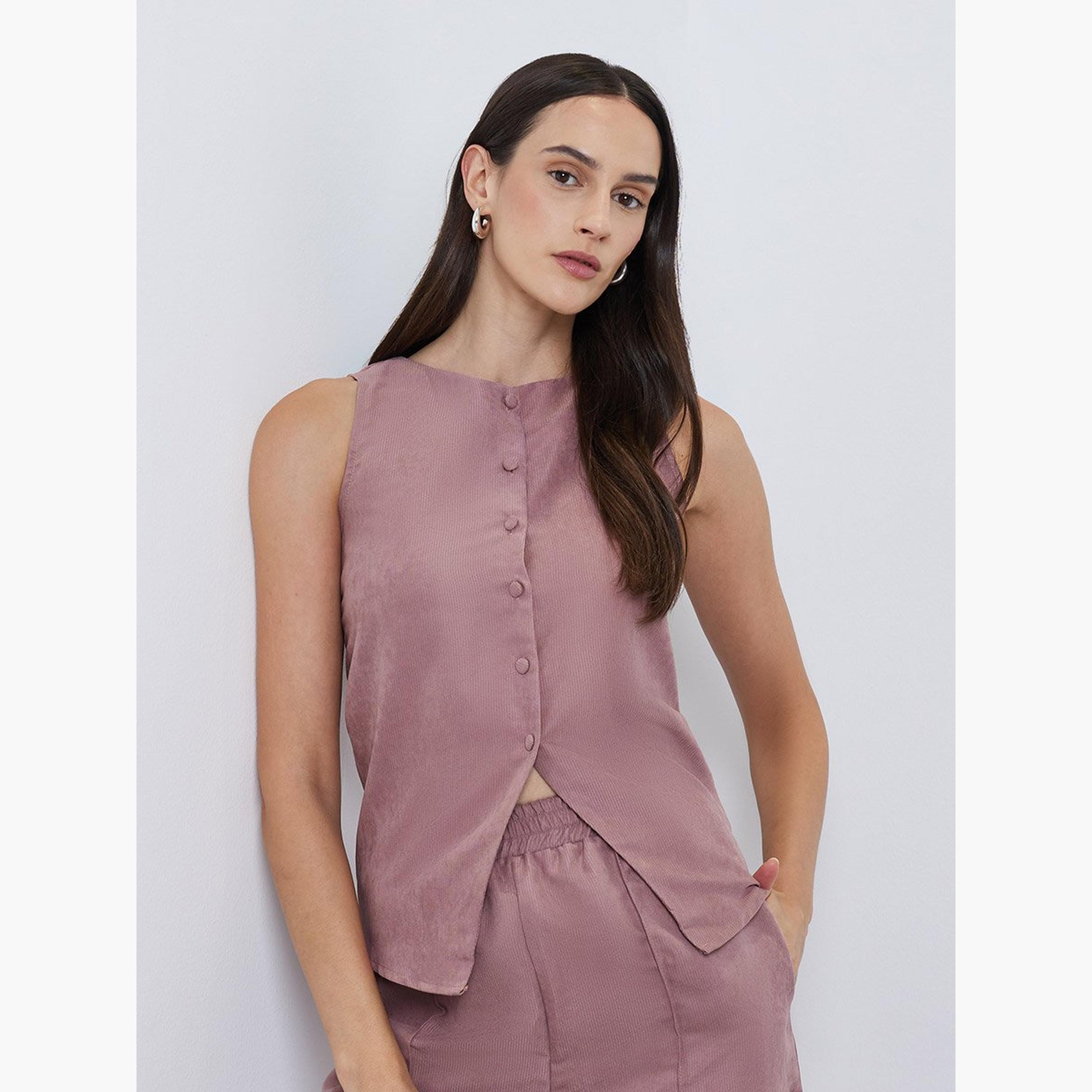 ستايلي - سترة سادة برقبة مستديرة وأزرار-women-clothing-shirtsandblouses-blouses-image-4