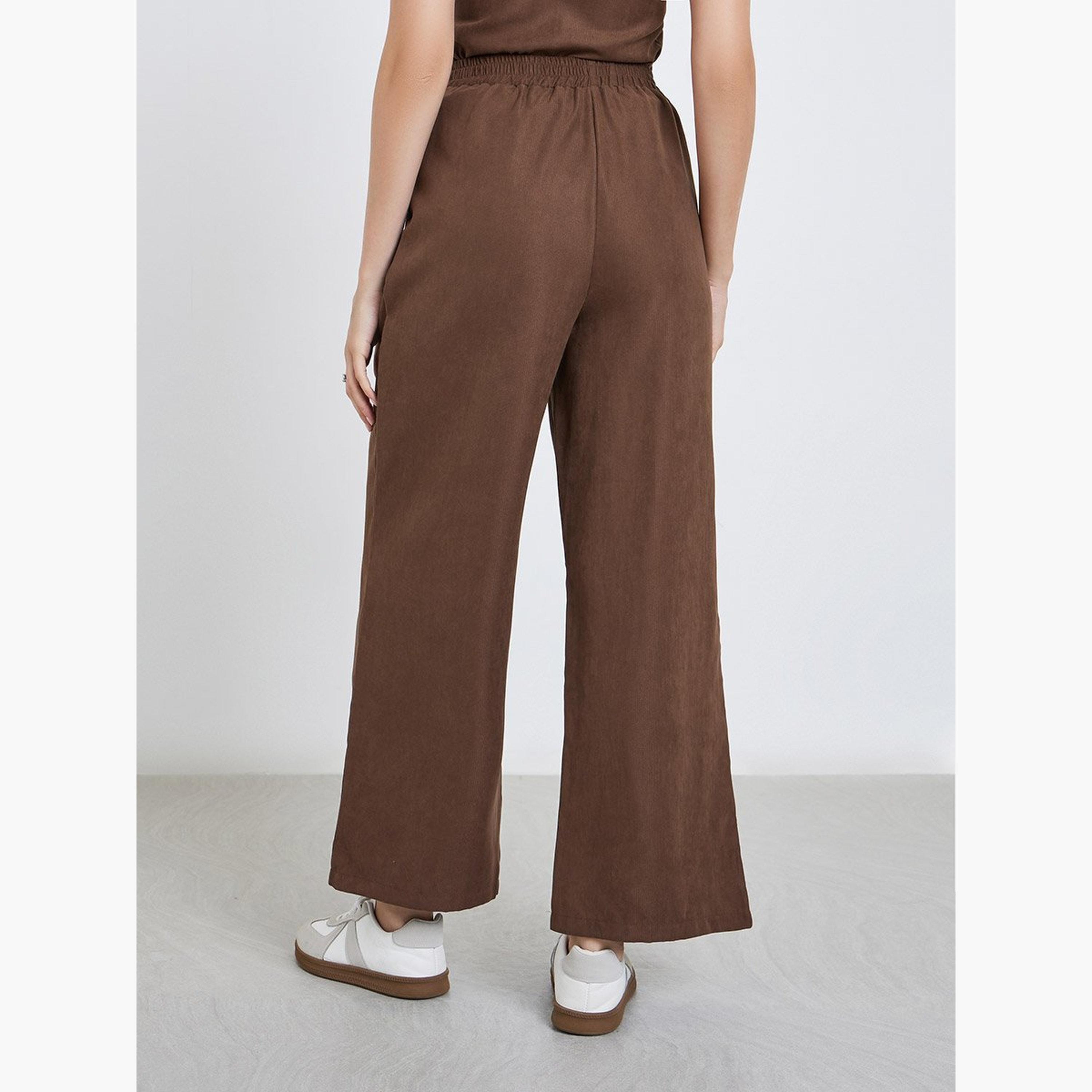 ستايلي - بنطال بني من قماش مخملي واسع الساق-women-clothing-bottoms-trousers-image-4