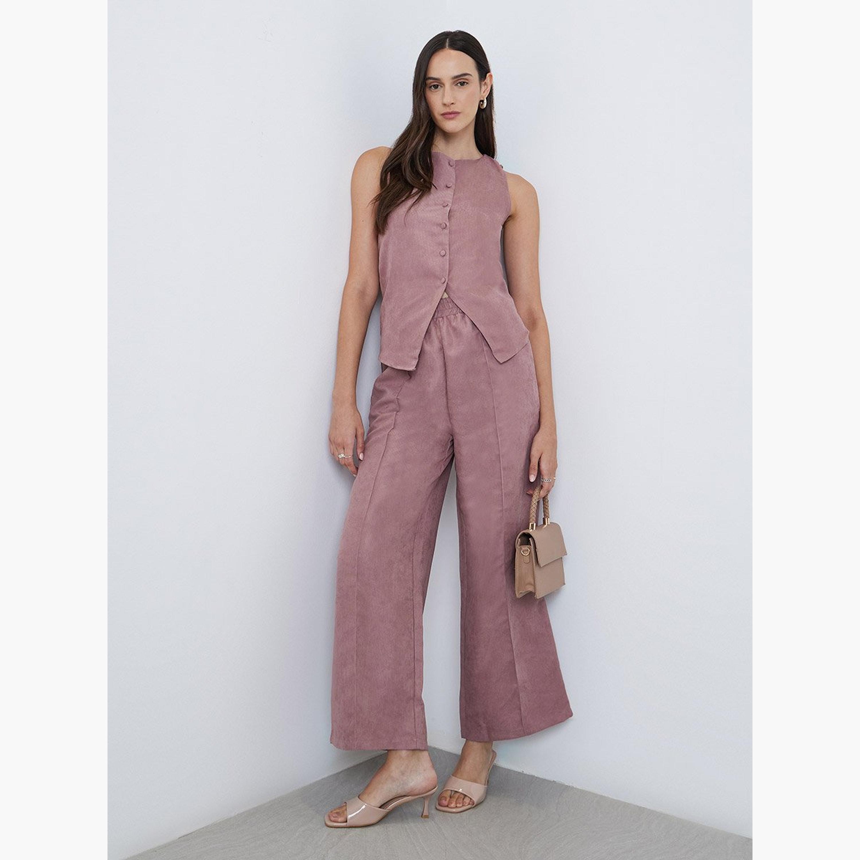 Styli Pink Corduroy Wide Leg Trousers-women-clothing-bottoms-trousers-image-2
