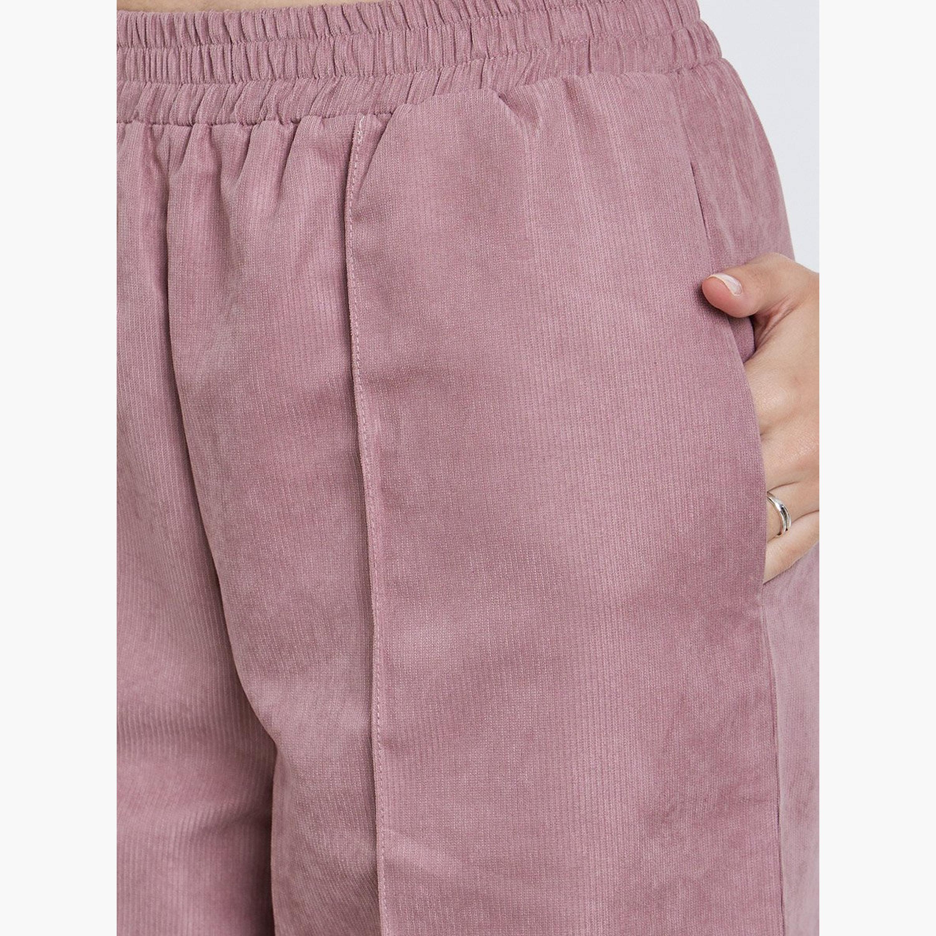 ستايلي - بنطال واسع الساق من قماش مخملي وردي-women-clothing-bottoms-trousers-image-3