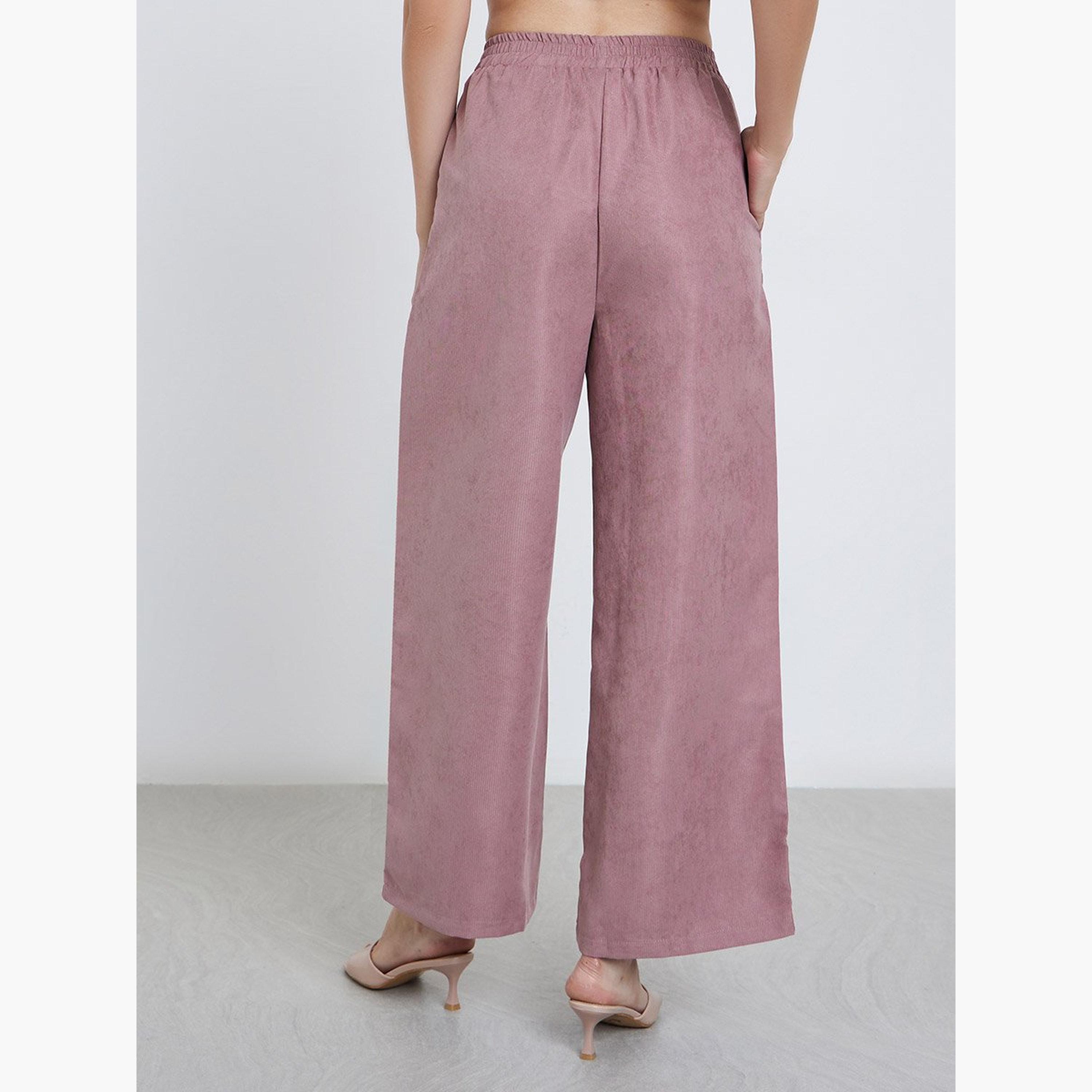 ستايلي - بنطال واسع الساق من قماش مخملي وردي-women-clothing-bottoms-trousers-image-4