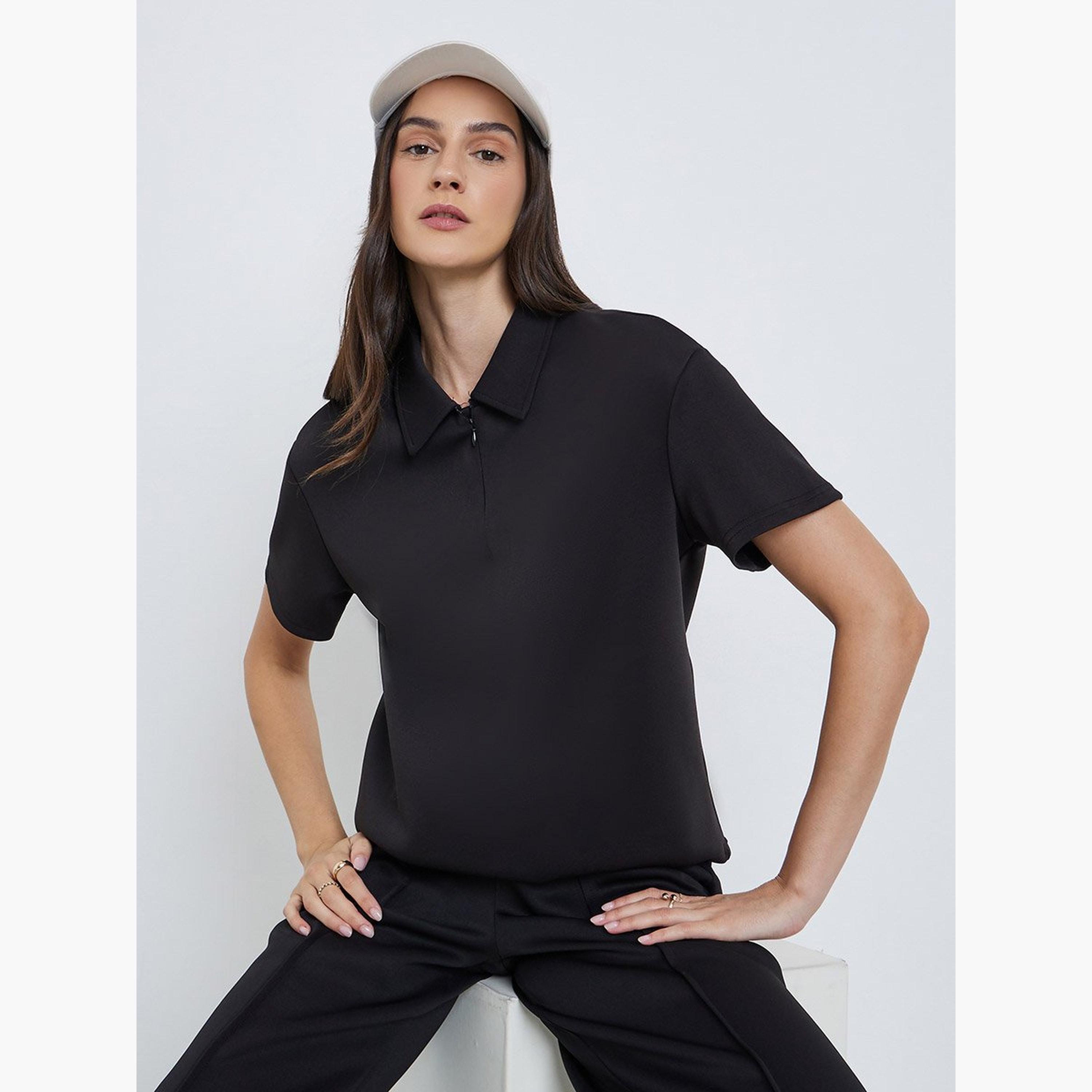ستايلي - تي شيرت بولو سادة بأكمام قصيرة-women-clothing-tshirts-image-1