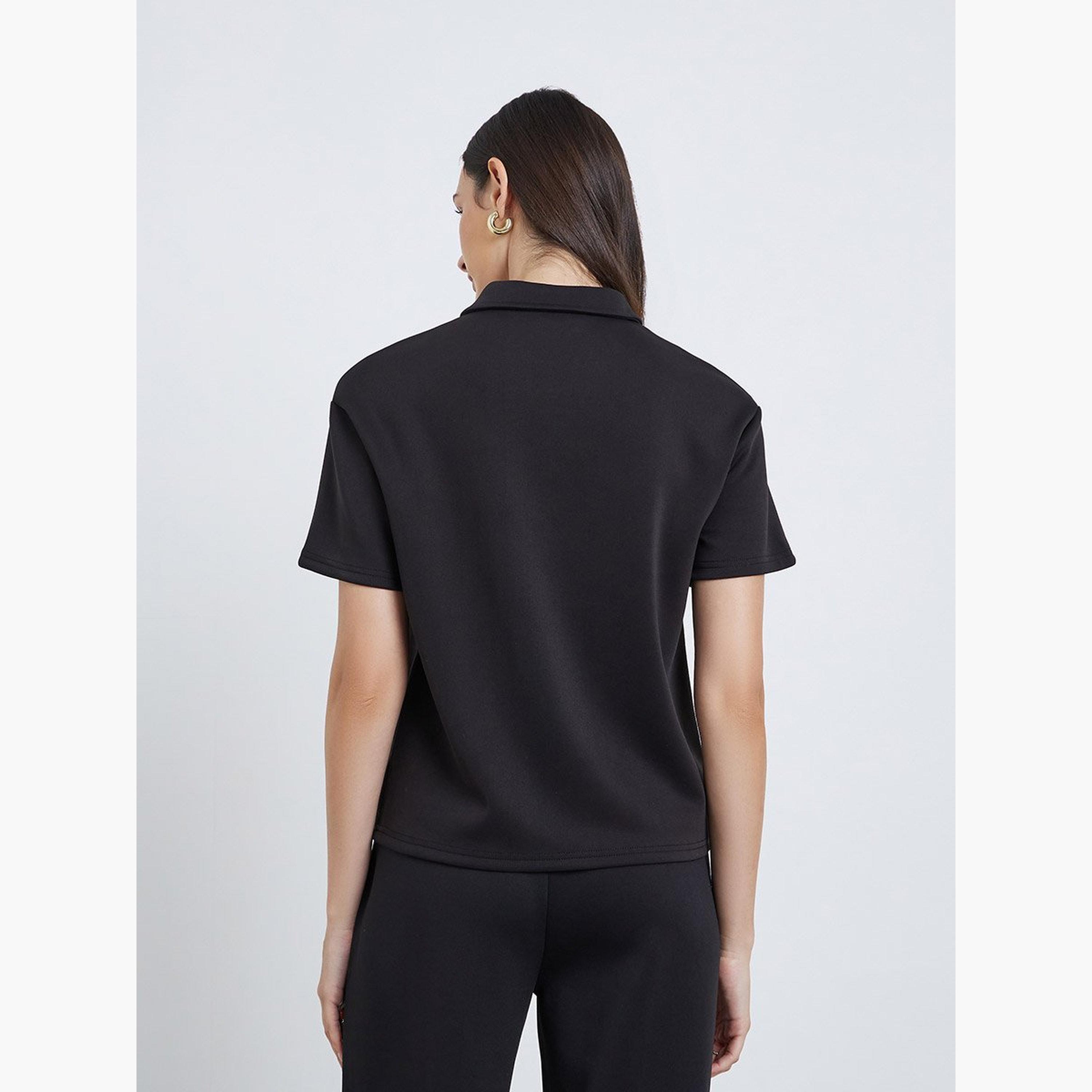Styli Solid Short Sleeve Polo T-Shirt-women-clothing-tshirts-image-4