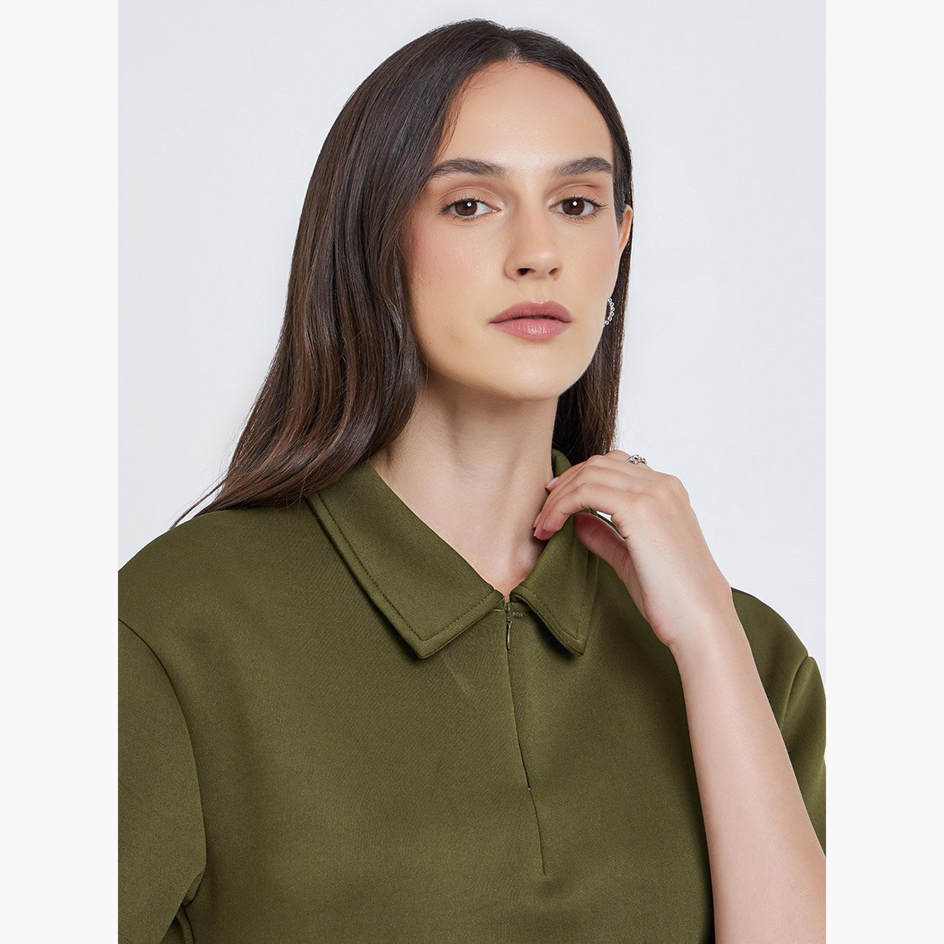 Styli Oversized Half Zip Knitted Polo T-Shirt-women-clothing-tshirts-image-3
