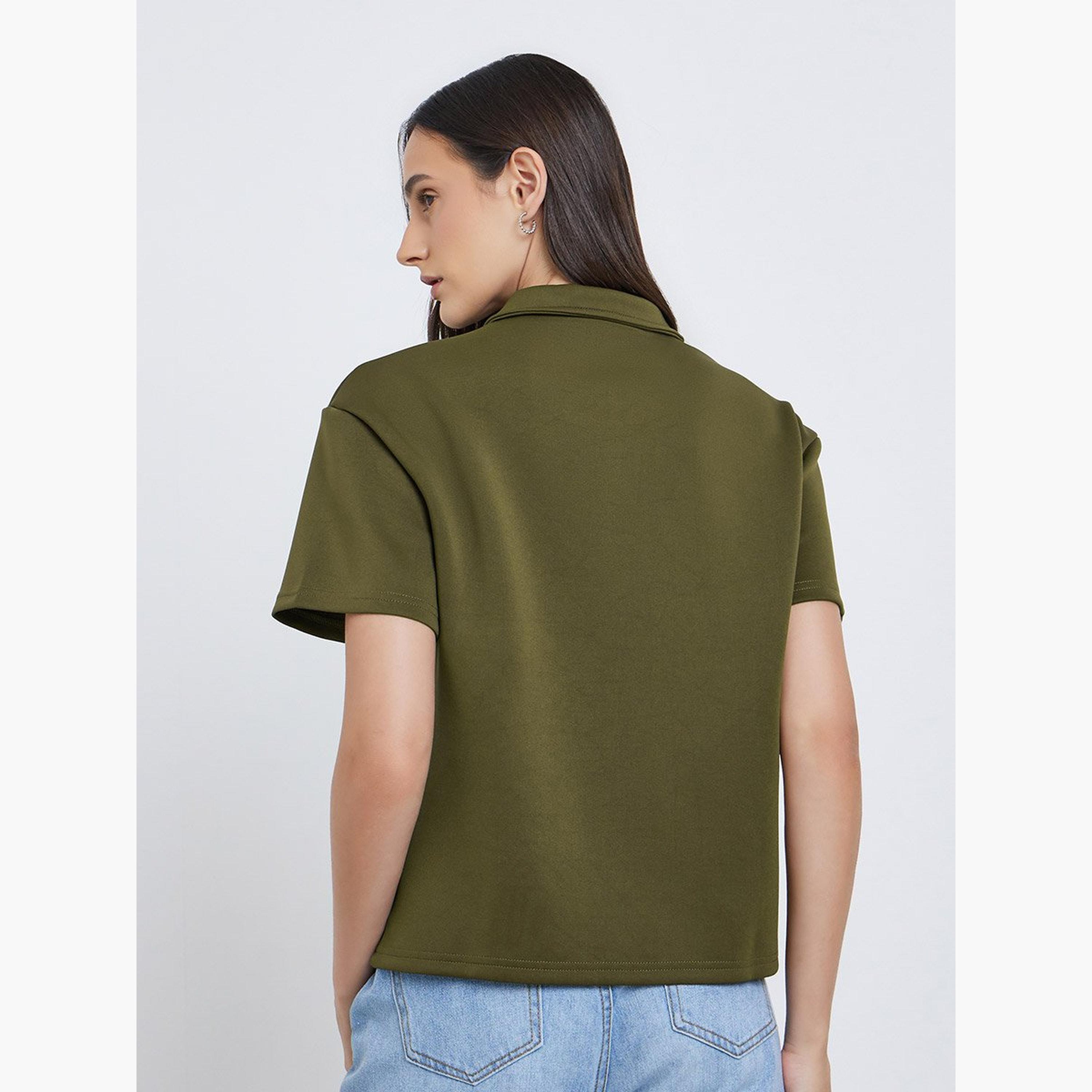 Styli Oversized Half Zip Knitted Polo T-Shirt-women-clothing-tshirts-image-4