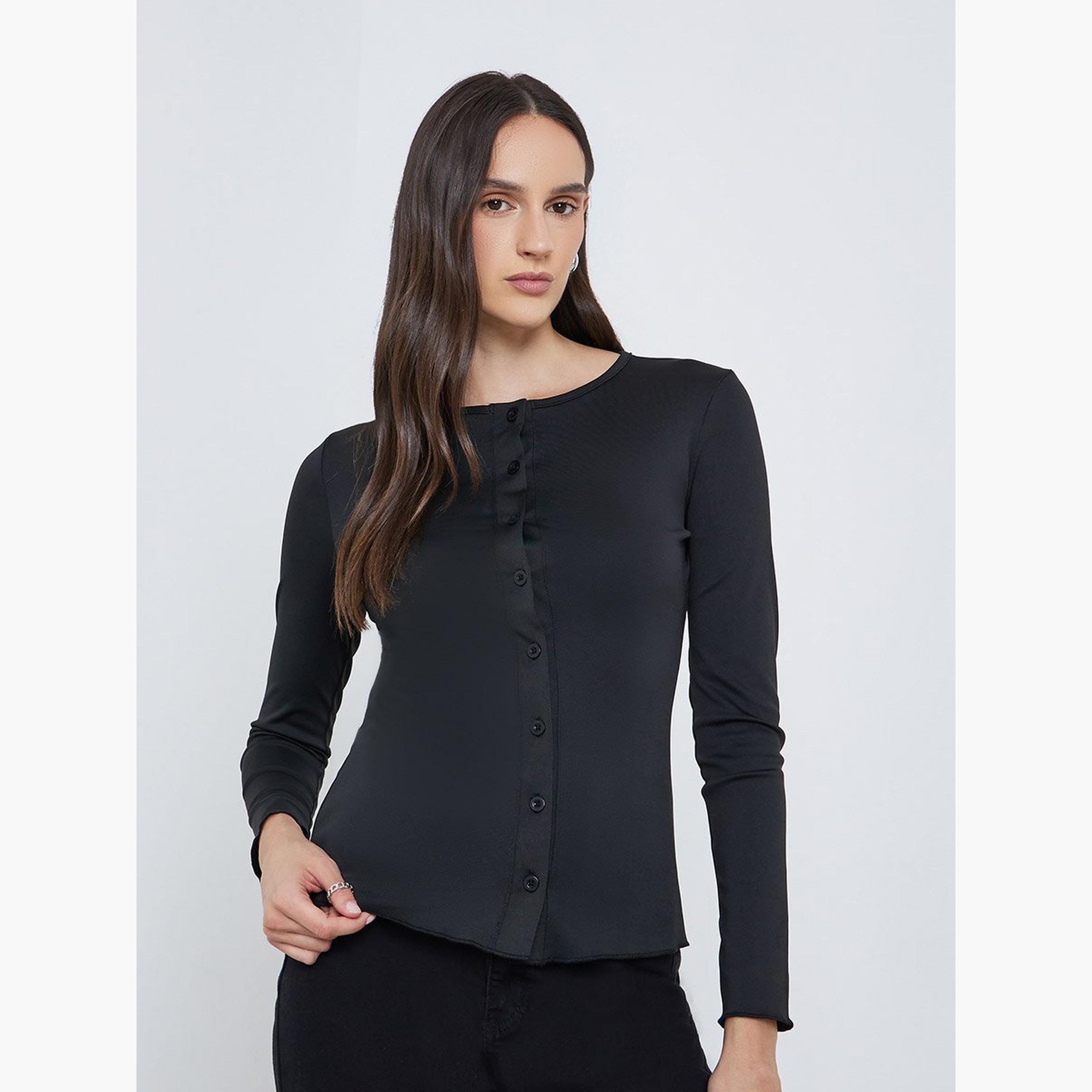 Styli Women Black Long Sleeve Knit Top-women-clothing-tshirts-image-1