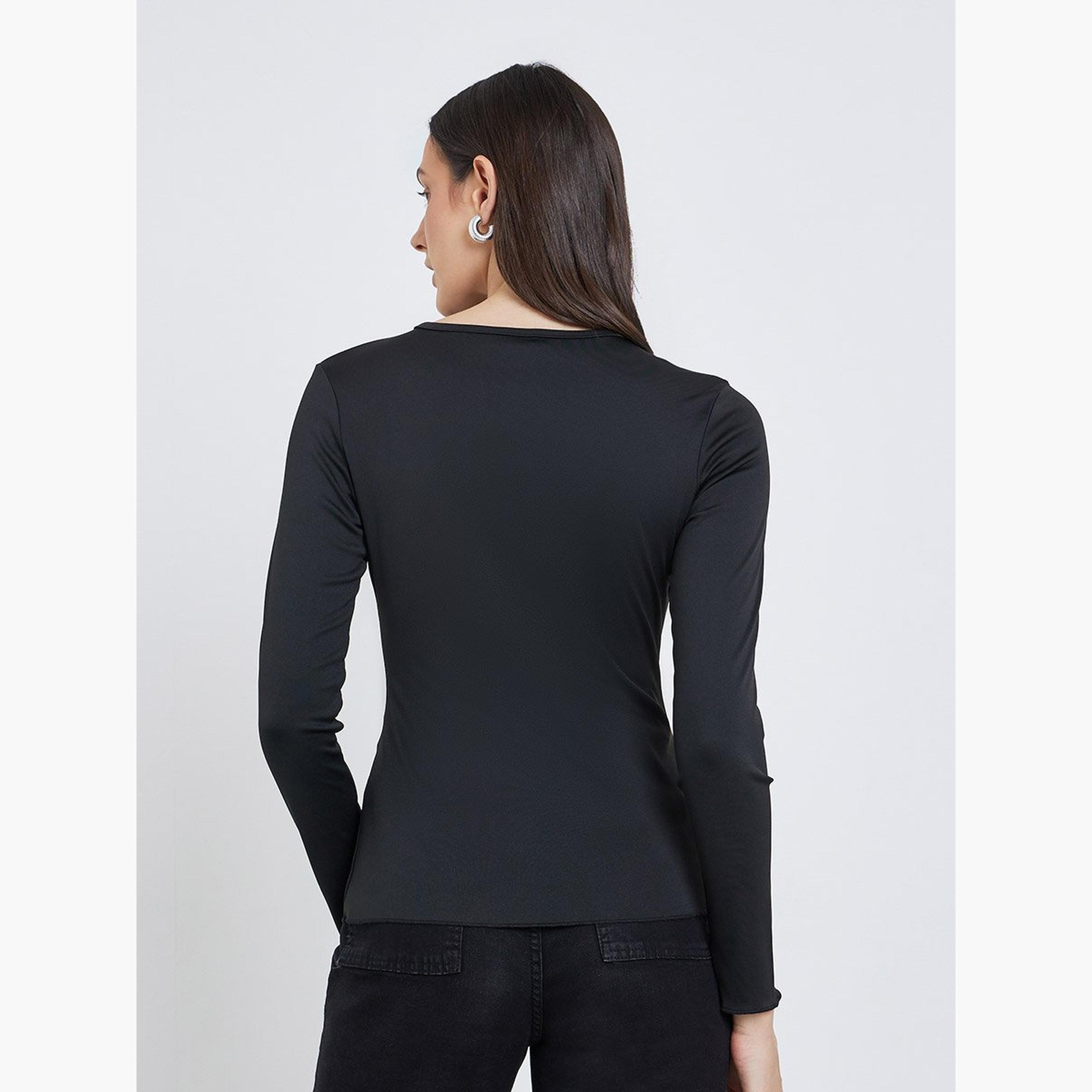 ستايلي - بلوزة للنساء سوداء محبوكة بأكمام طويلة-women-clothing-tshirts-image-5