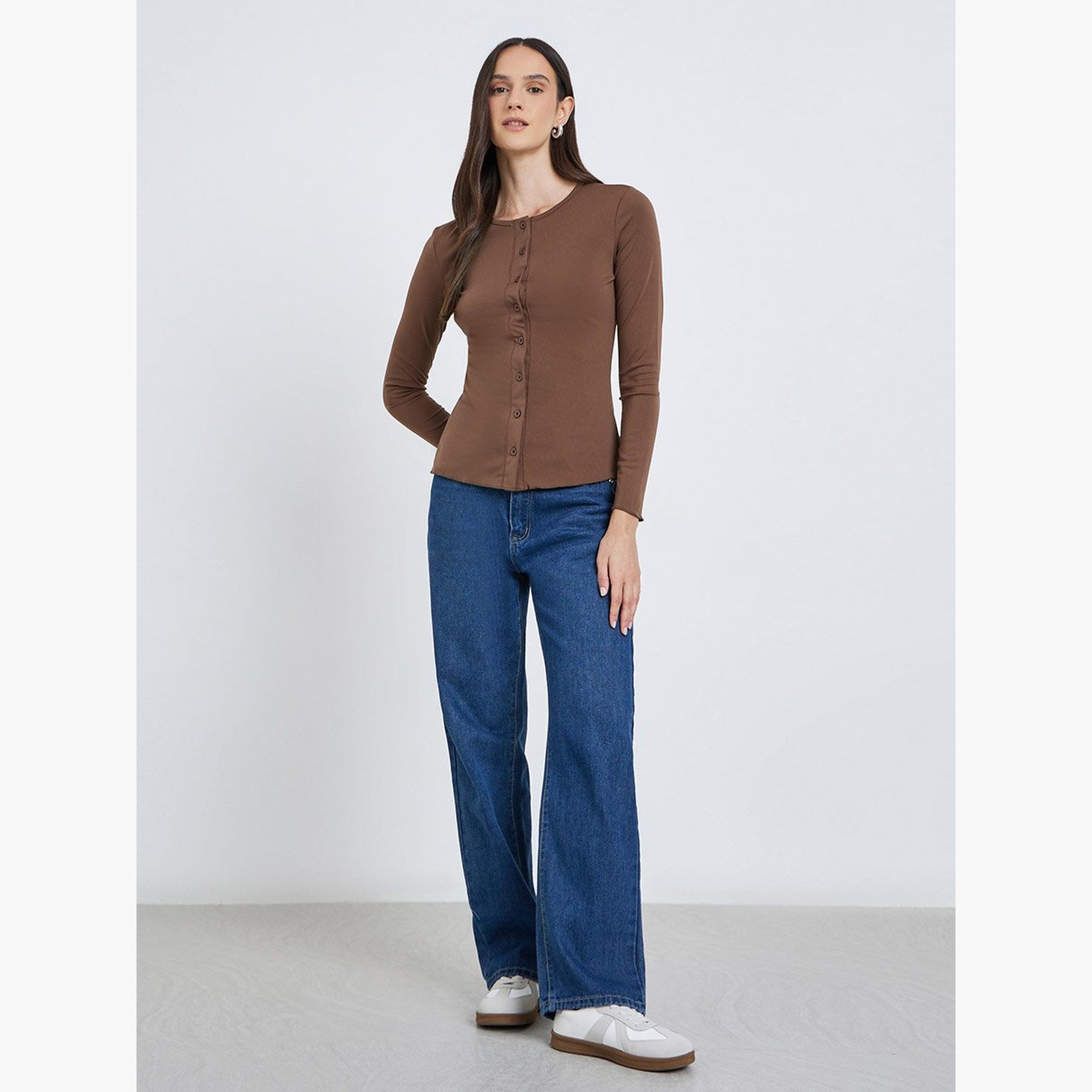 Styli Women Brown Long Sleeve Knit Top-women-clothing-tshirts-image-2