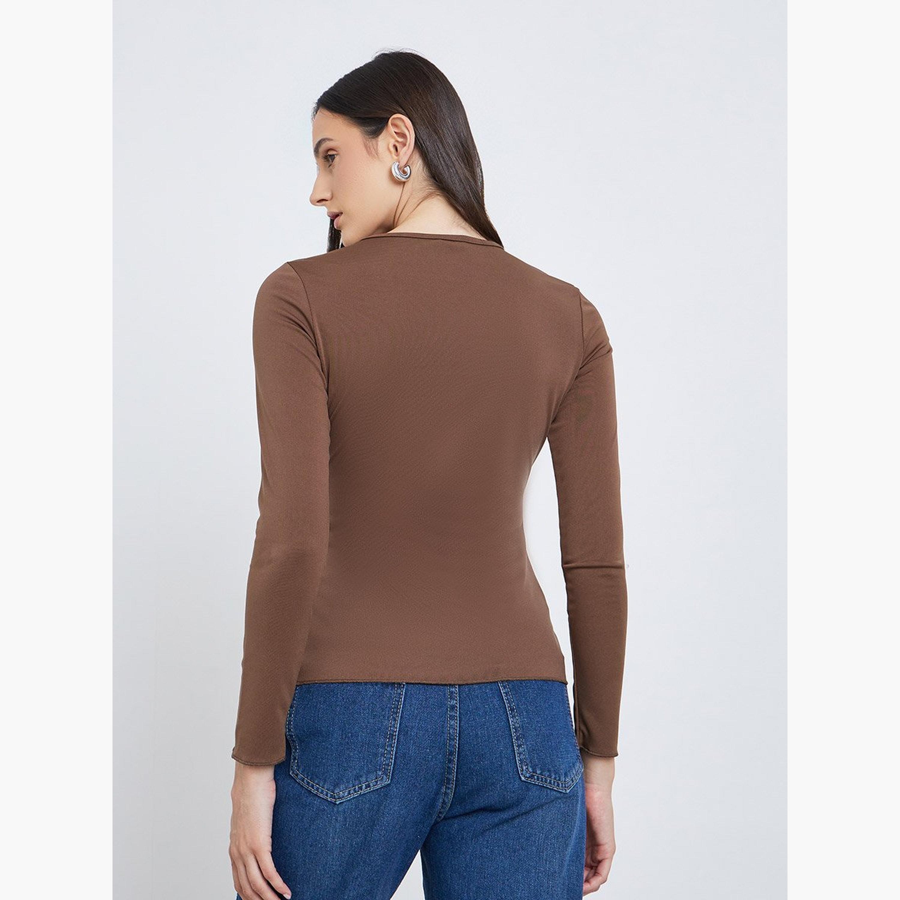 Styli Women Brown Long Sleeve Knit Top-women-clothing-tshirts-image-4