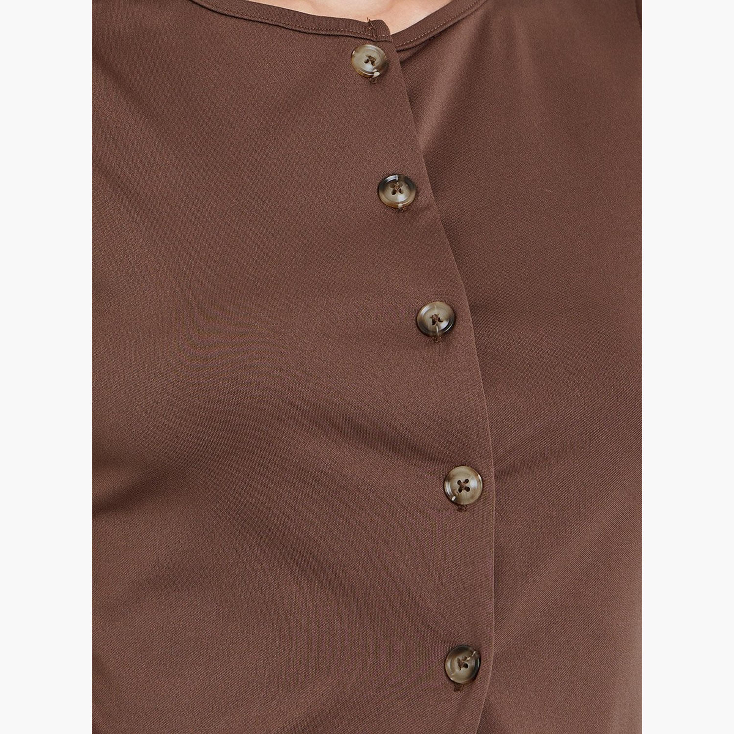 ستايلي - بلوزة بنية اللون بدون أكمام وأزرار-women-clothing-shirtsandblouses-blouses-image-3