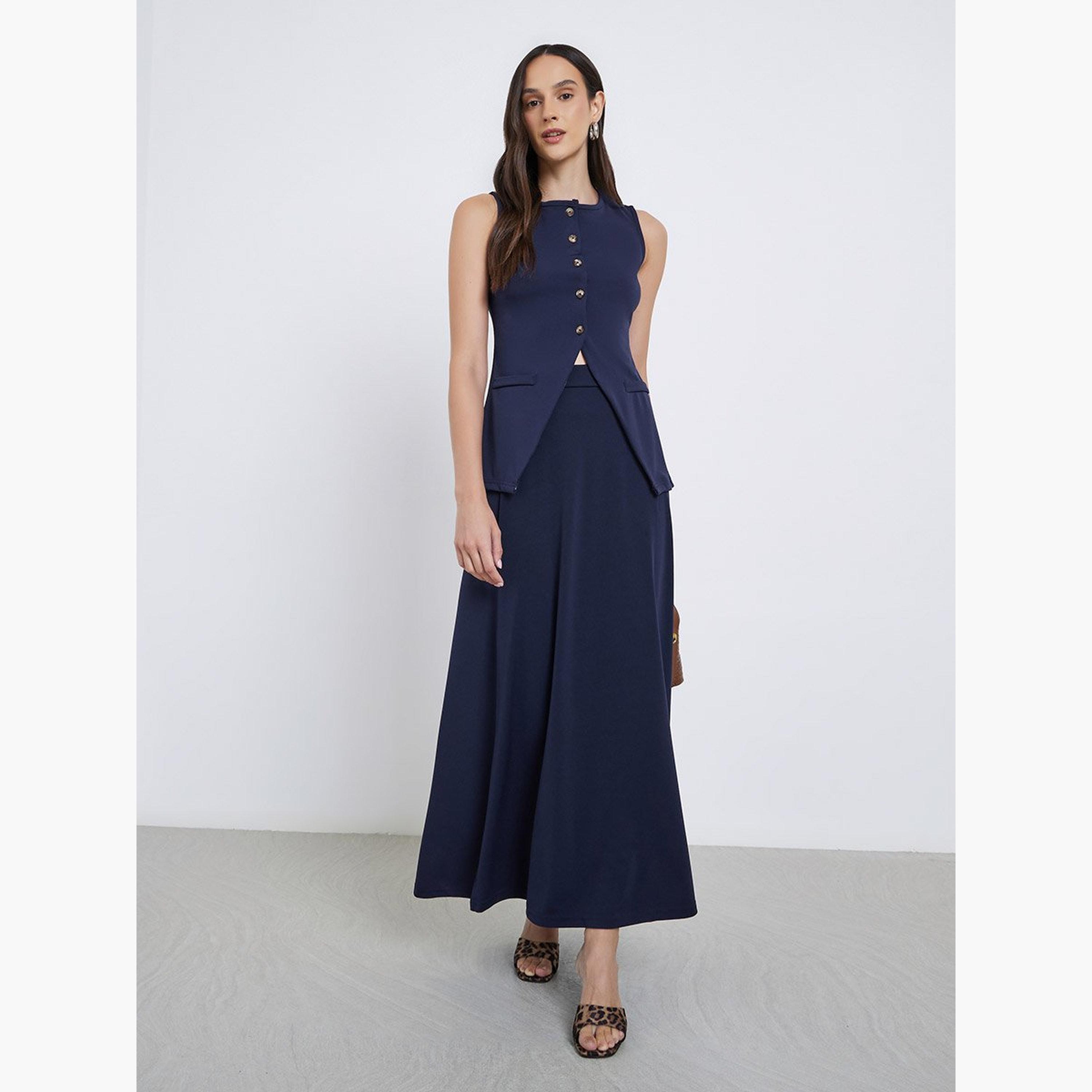 ستايلي - بلوزة بدون أكمام بأزرار لون أزرق الداكن-women-clothing-shirtsandblouses-blouses-image-2