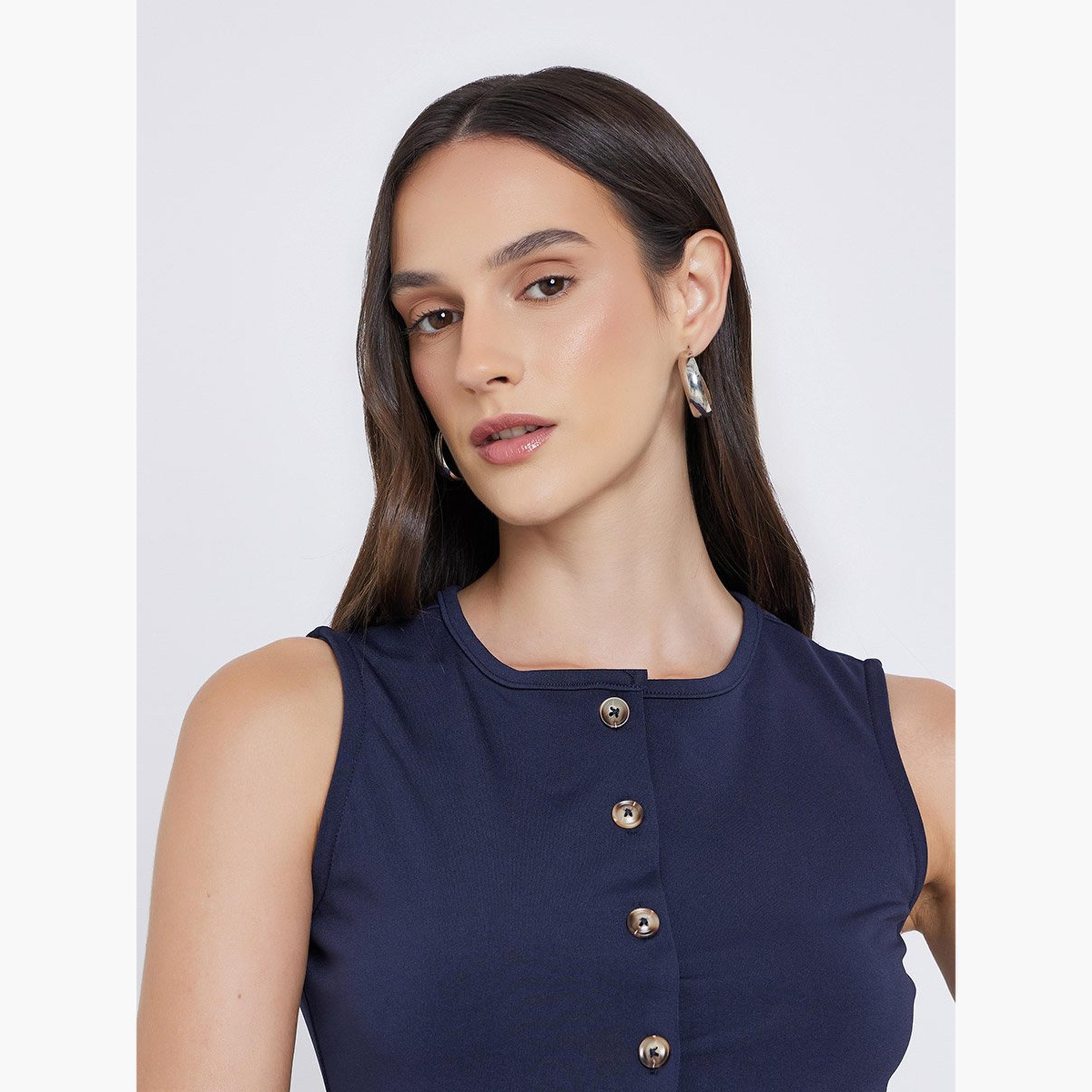 ستايلي - بلوزة بدون أكمام بأزرار لون أزرق الداكن-women-clothing-shirtsandblouses-blouses-image-3