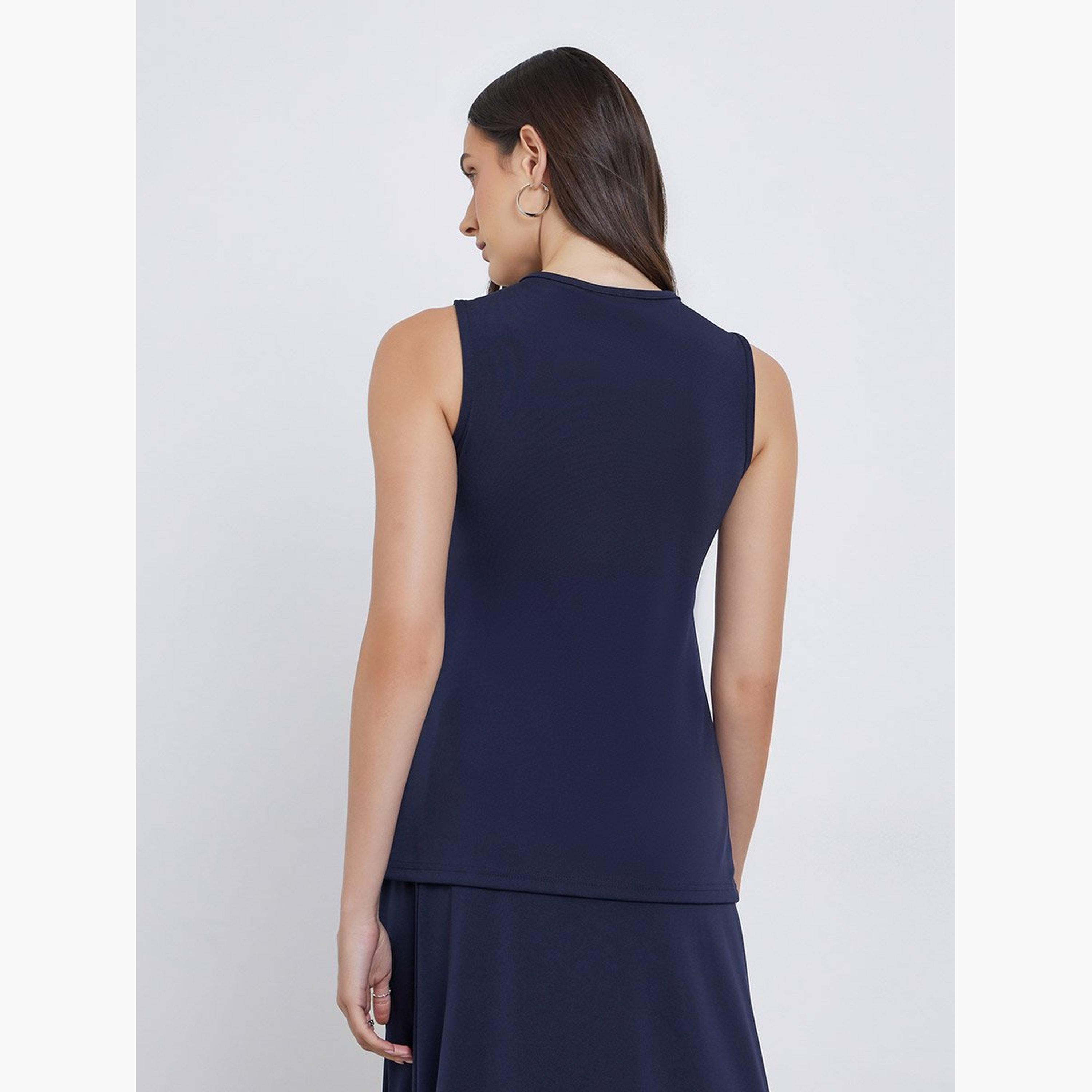 ستايلي - بلوزة بدون أكمام بأزرار لون أزرق الداكن-women-clothing-shirtsandblouses-blouses-image-4