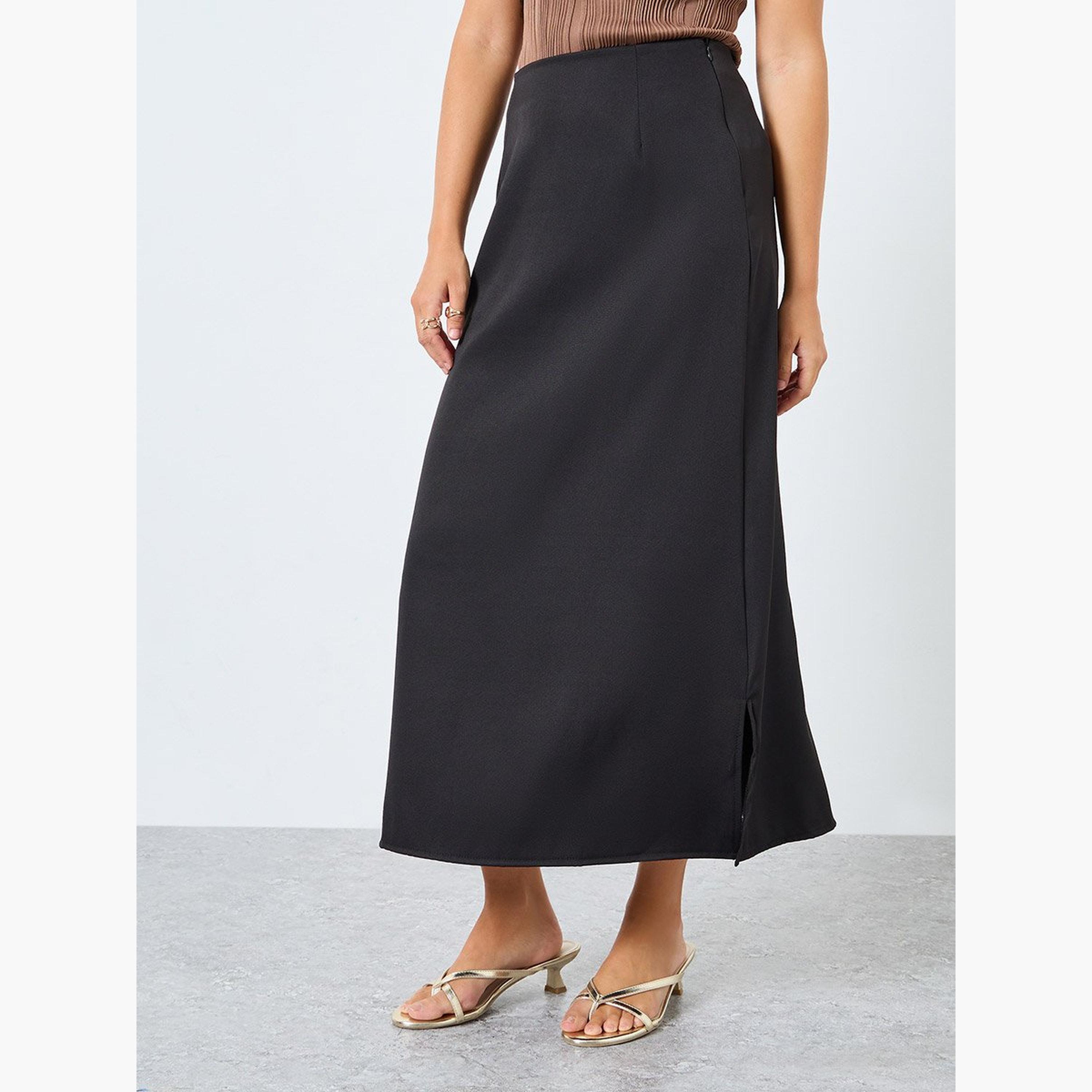 Styli Black A-Line Midi Skirt-women-clothing-skirts-image-1