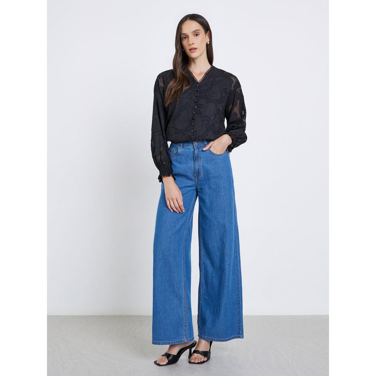 بلوزة بنسيج جاكارد مع تفاصيل أزرار-women-clothing-shirtsandblouses-blouses-image-2