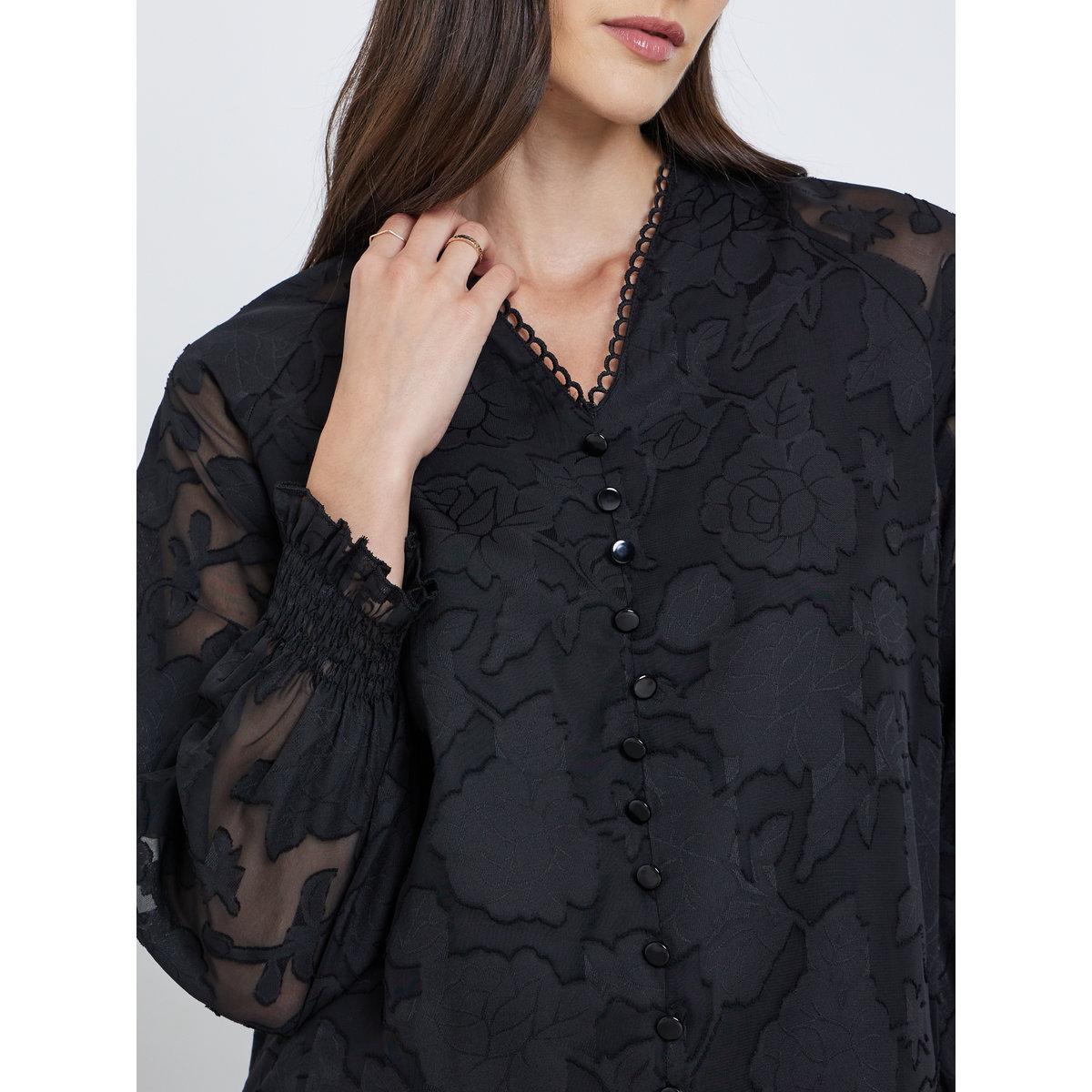 بلوزة بنسيج جاكارد مع تفاصيل أزرار-women-clothing-shirtsandblouses-blouses-image-4