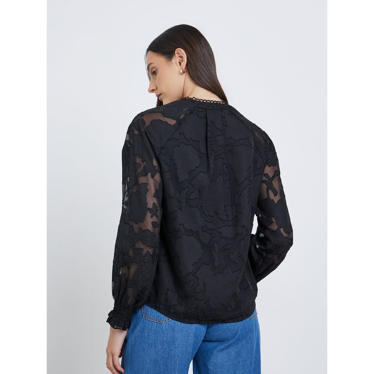 Styli  Jacquard V-Neck Blouse with Button Detail-women-clothing-shirtsandblouses-blouses-image-5