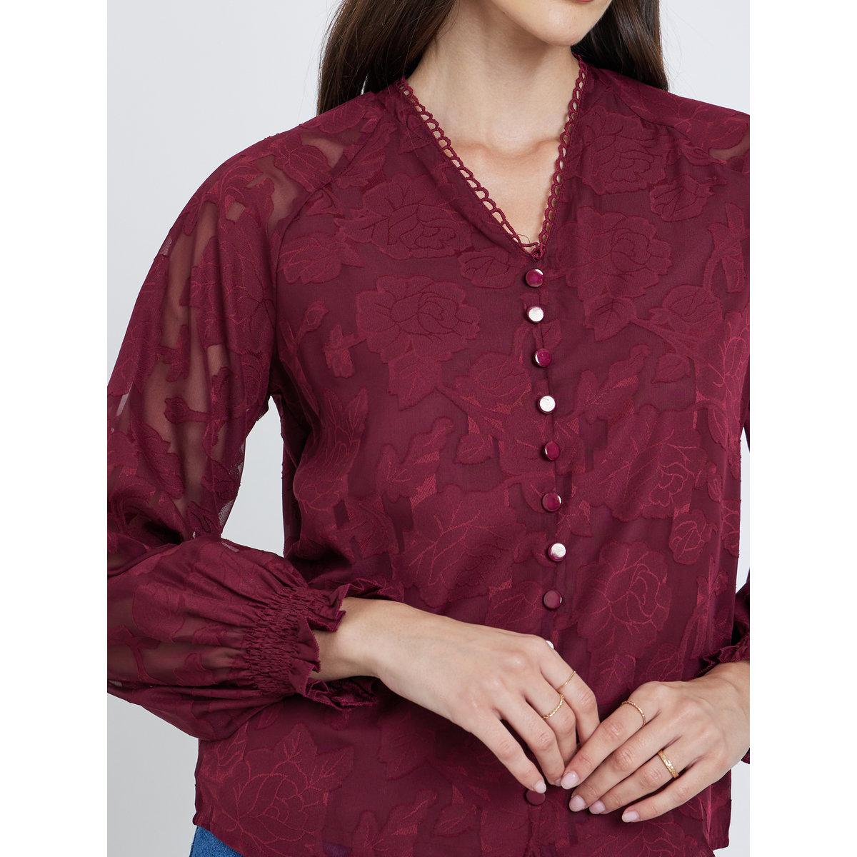بلوزة بنسيج جاكارد مع تفاصيل أزرار-women-clothing-shirtsandblouses-blouses-image-4